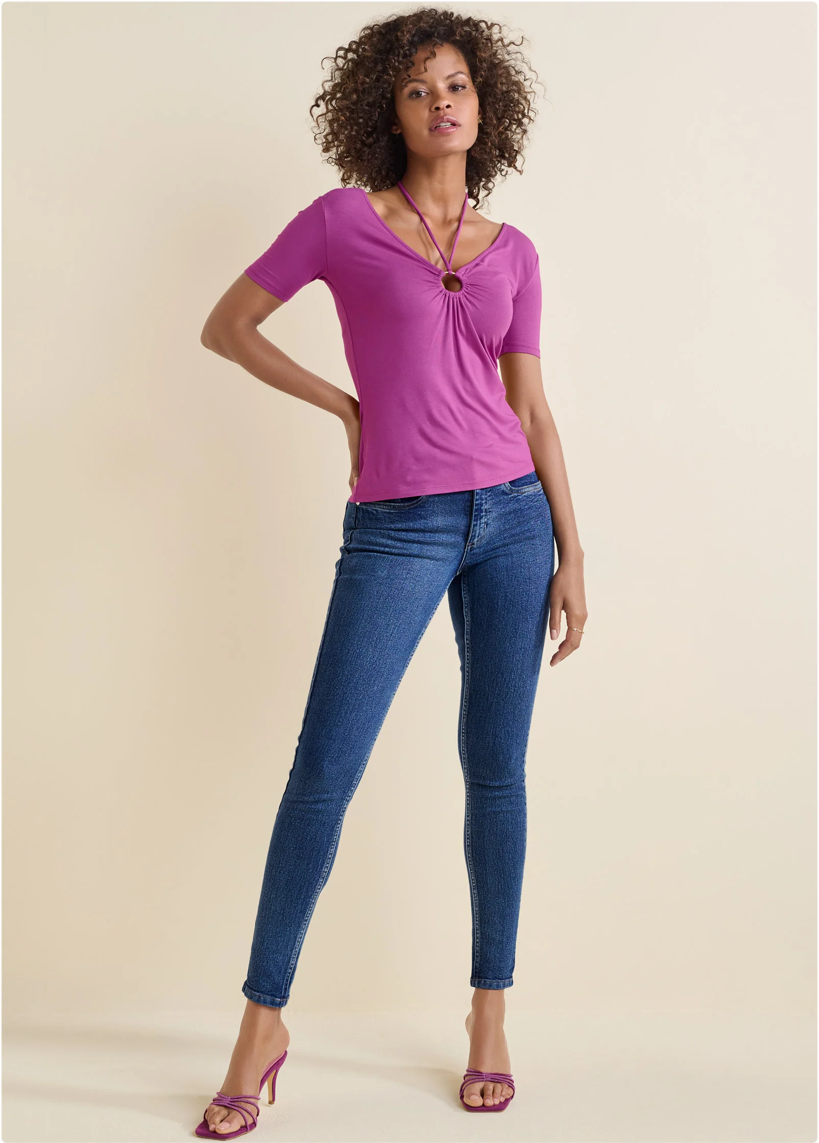 Ruched ring top - Dark Pink