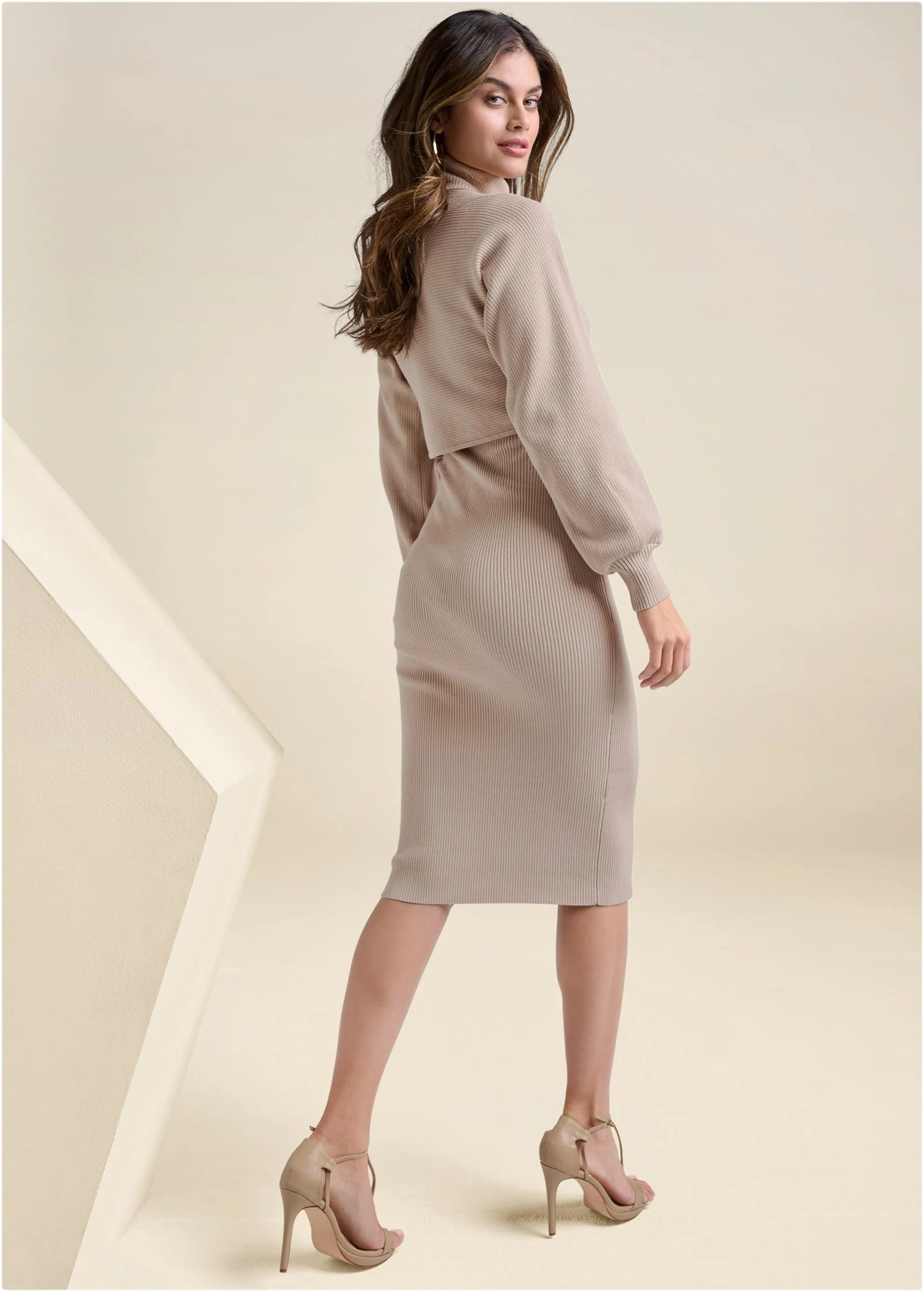 Shrug detail sweater dress  - Taupe