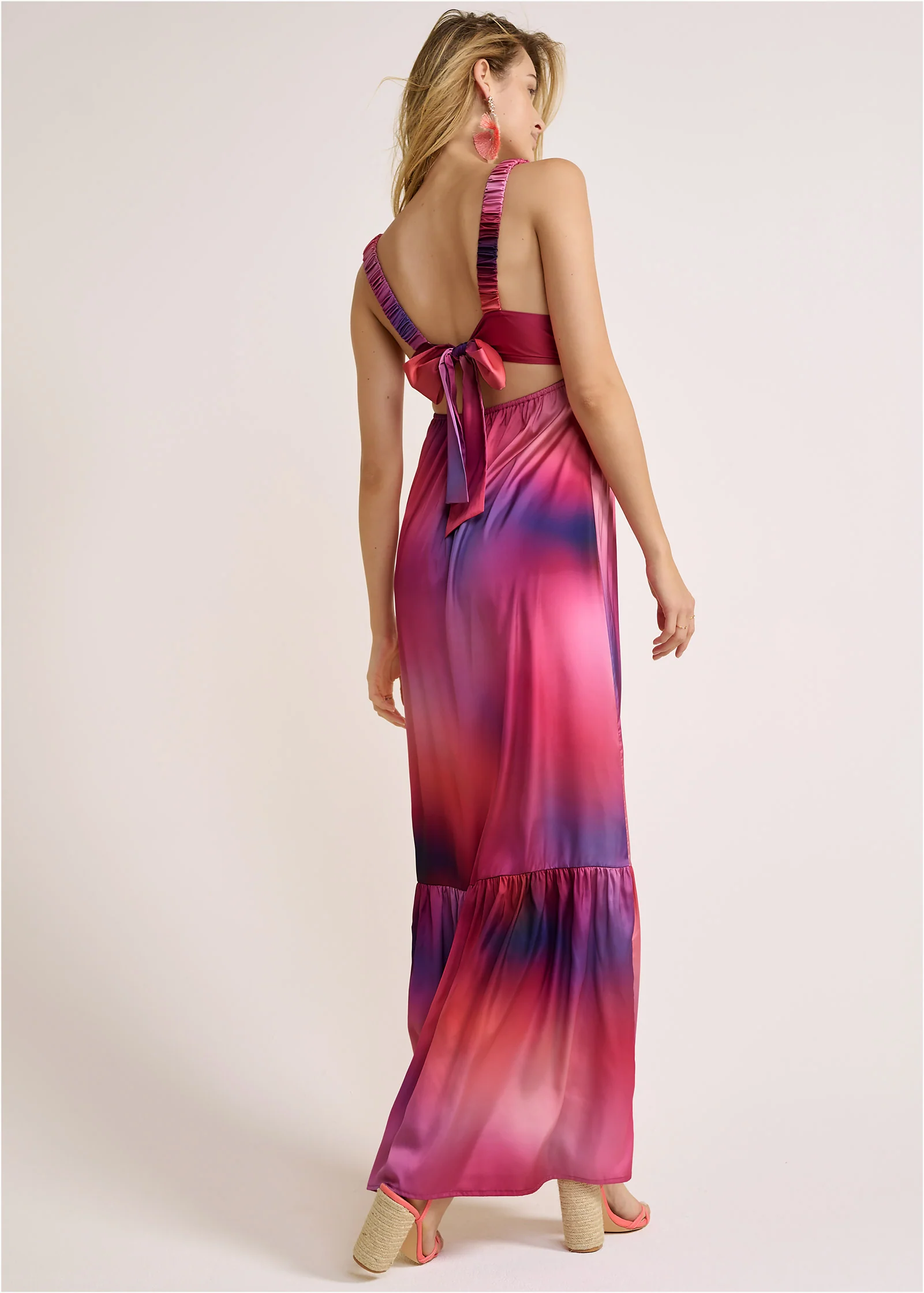 Tie-dye tie-back maxi dress - Pink Multi