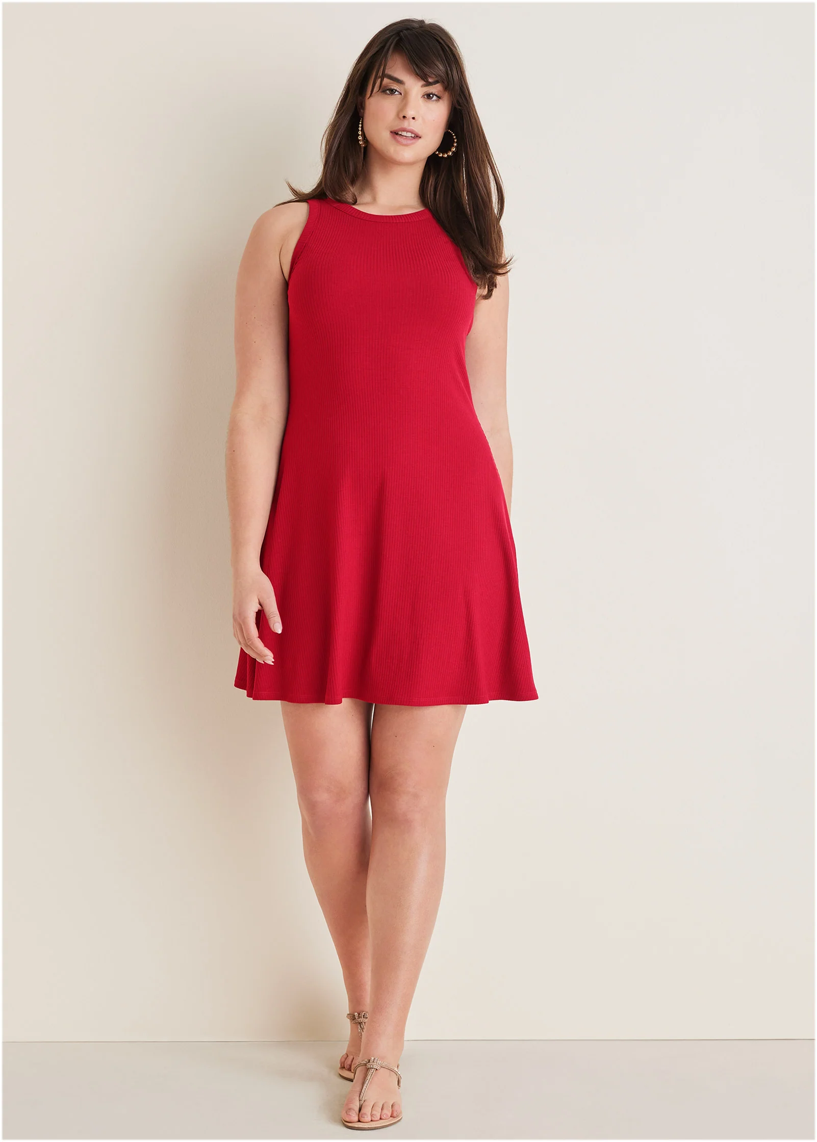 Ribbed fit and flare dress - Red