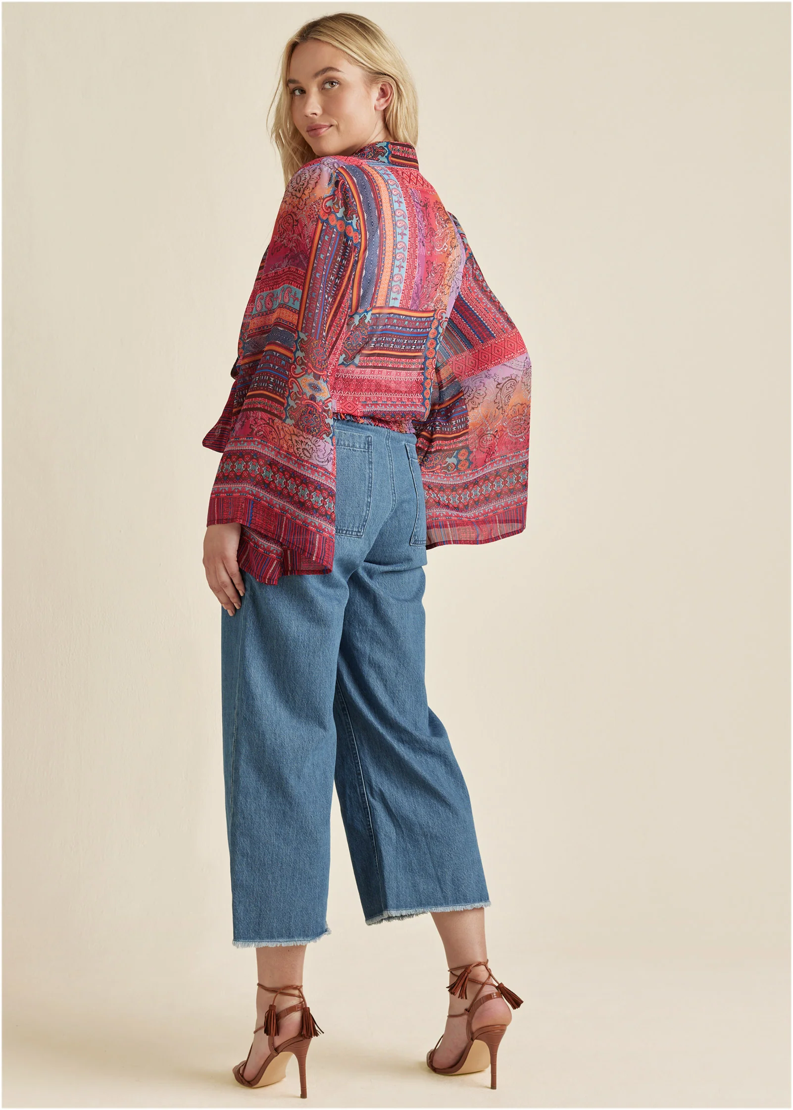 Printed tie-front top - Burnt Orange