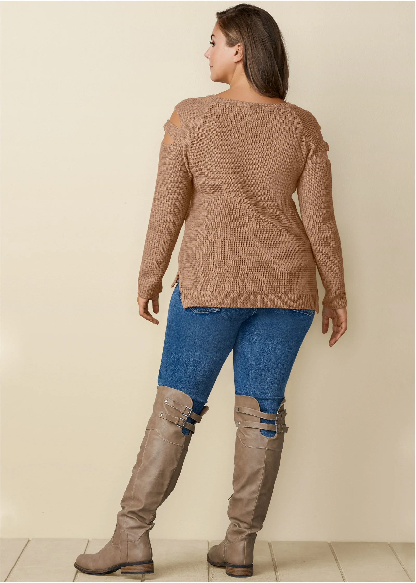 Cutout sleeve sweater - Tan