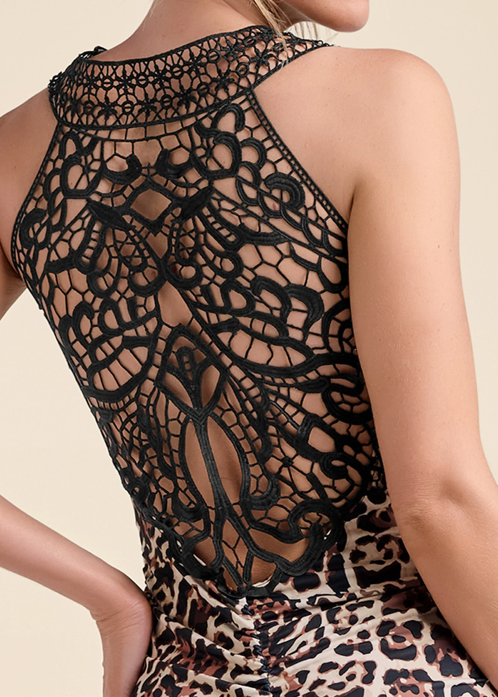 Crochet back leopard dress - Off White Multi