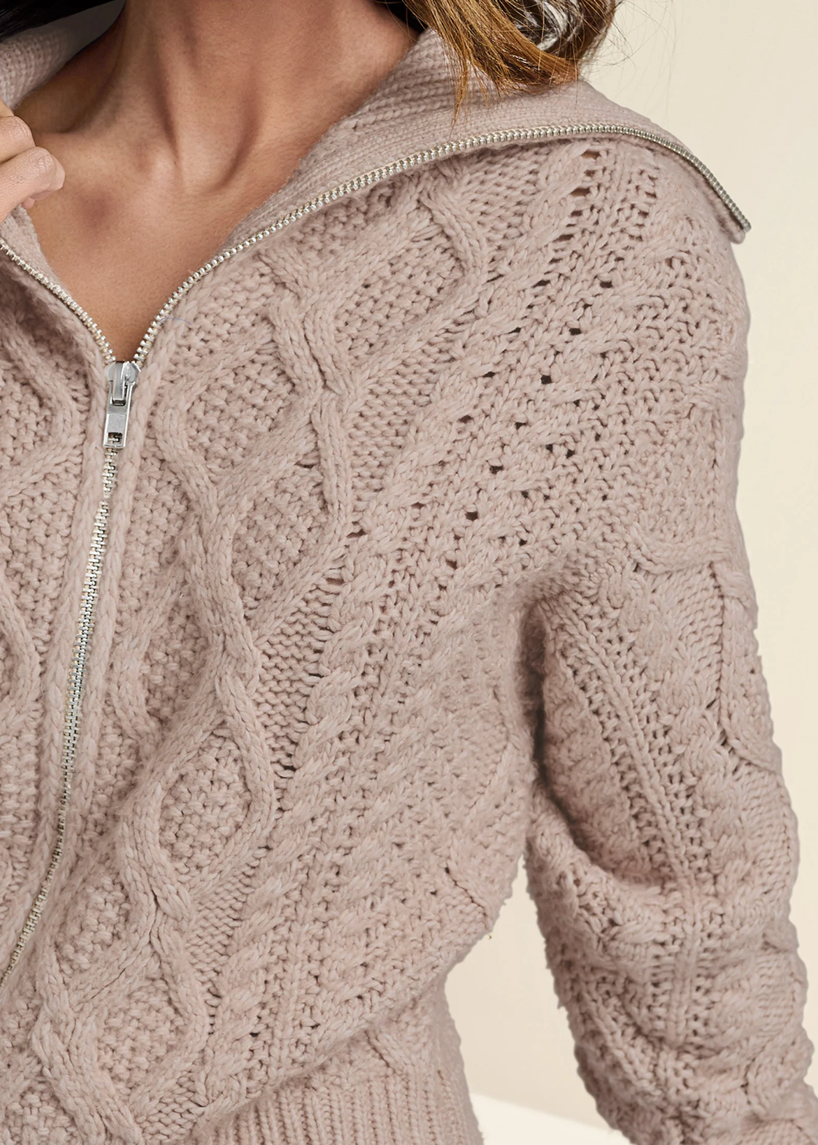 Knit zip sweater - Taupe