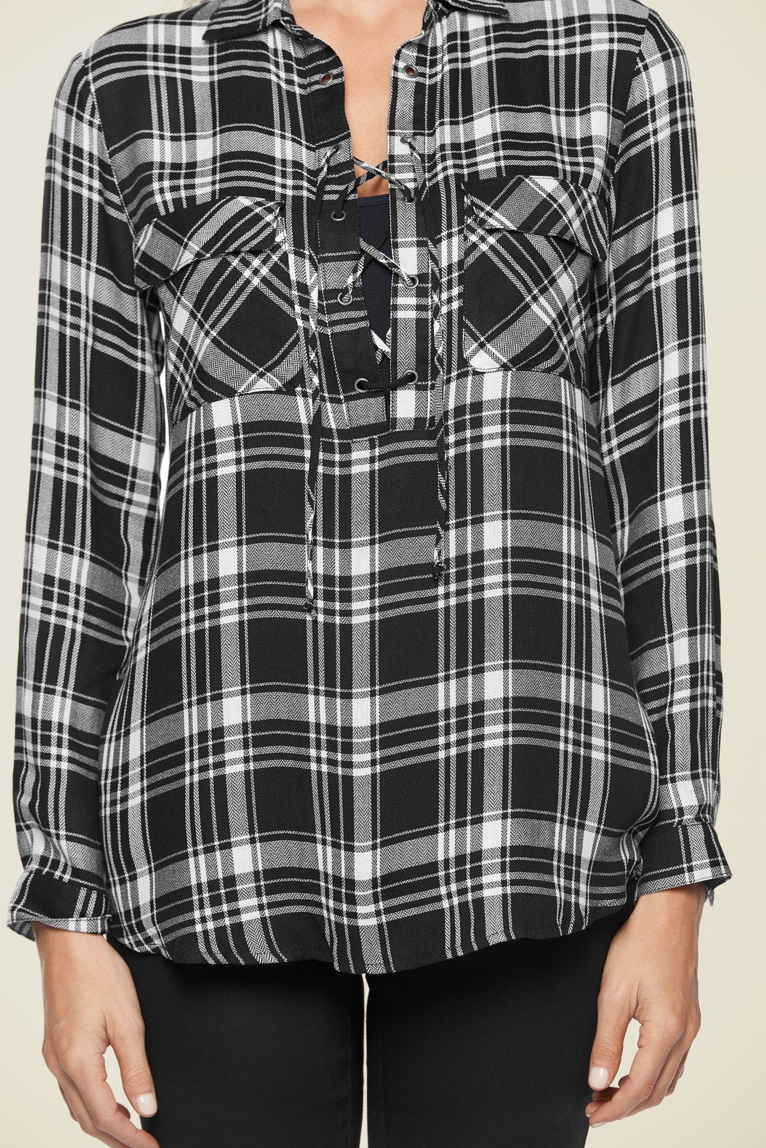 Plaid lace-up top - Black Multi