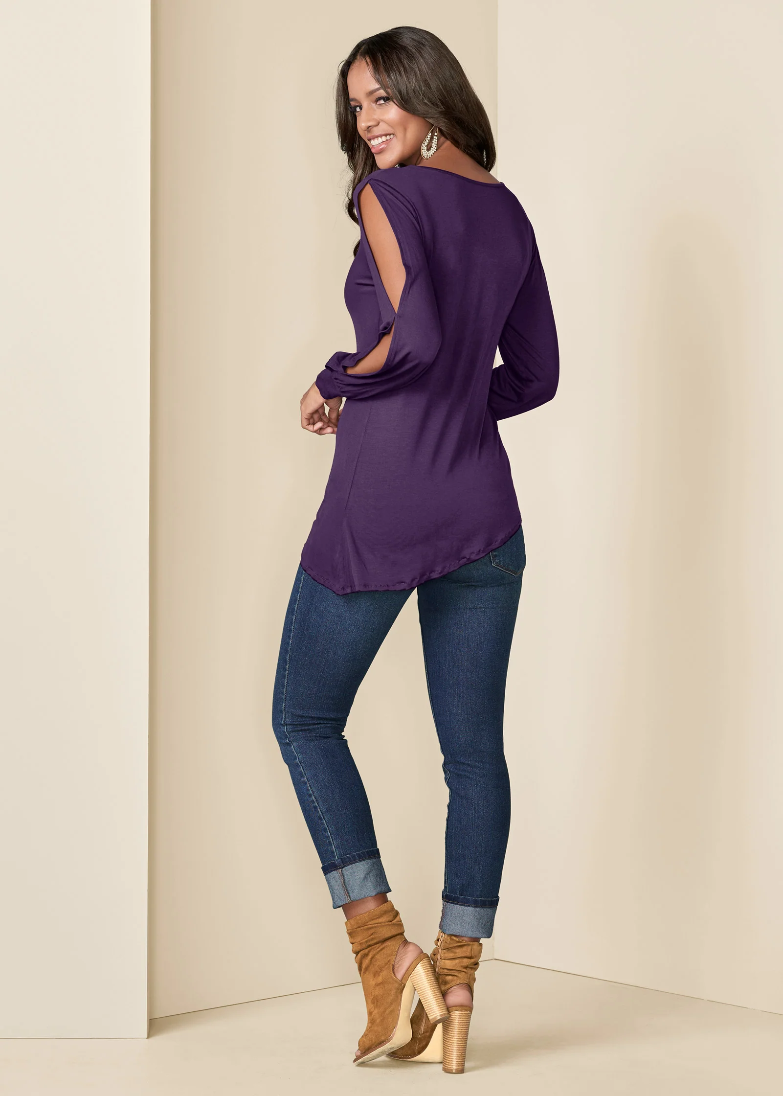 V-neck cold-shoulder top - Dark Purple
