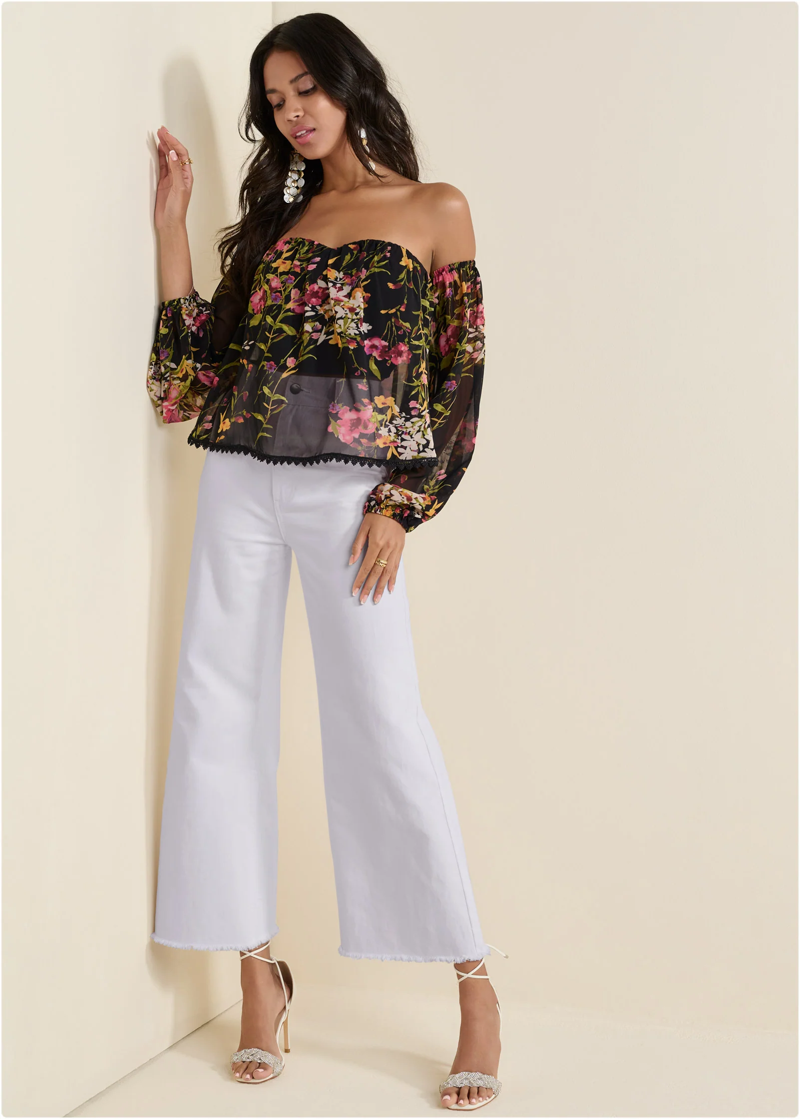 Off-the-shoulder floral top - Black Multi