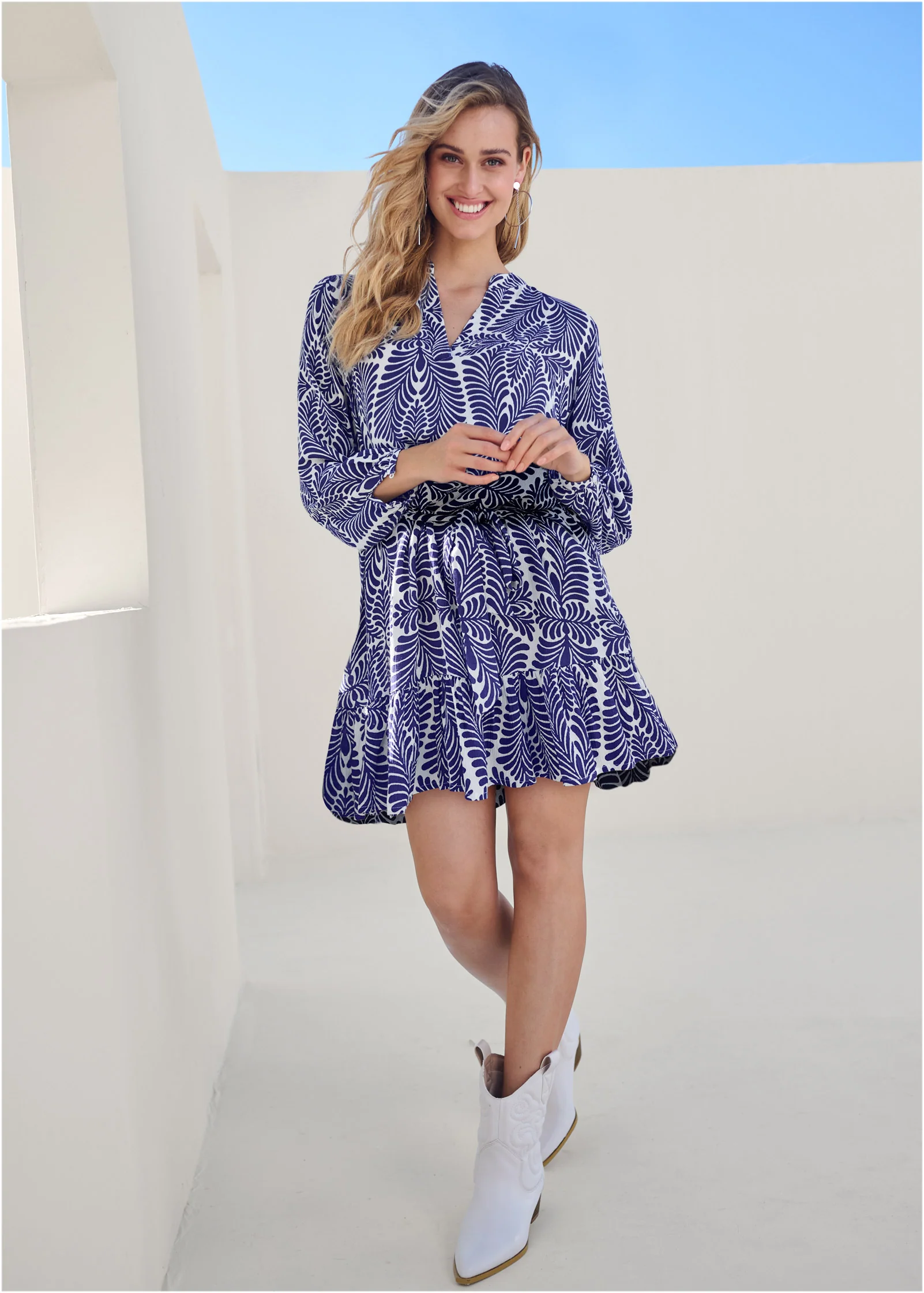 Printed ruffle mini dress - Navy Multi