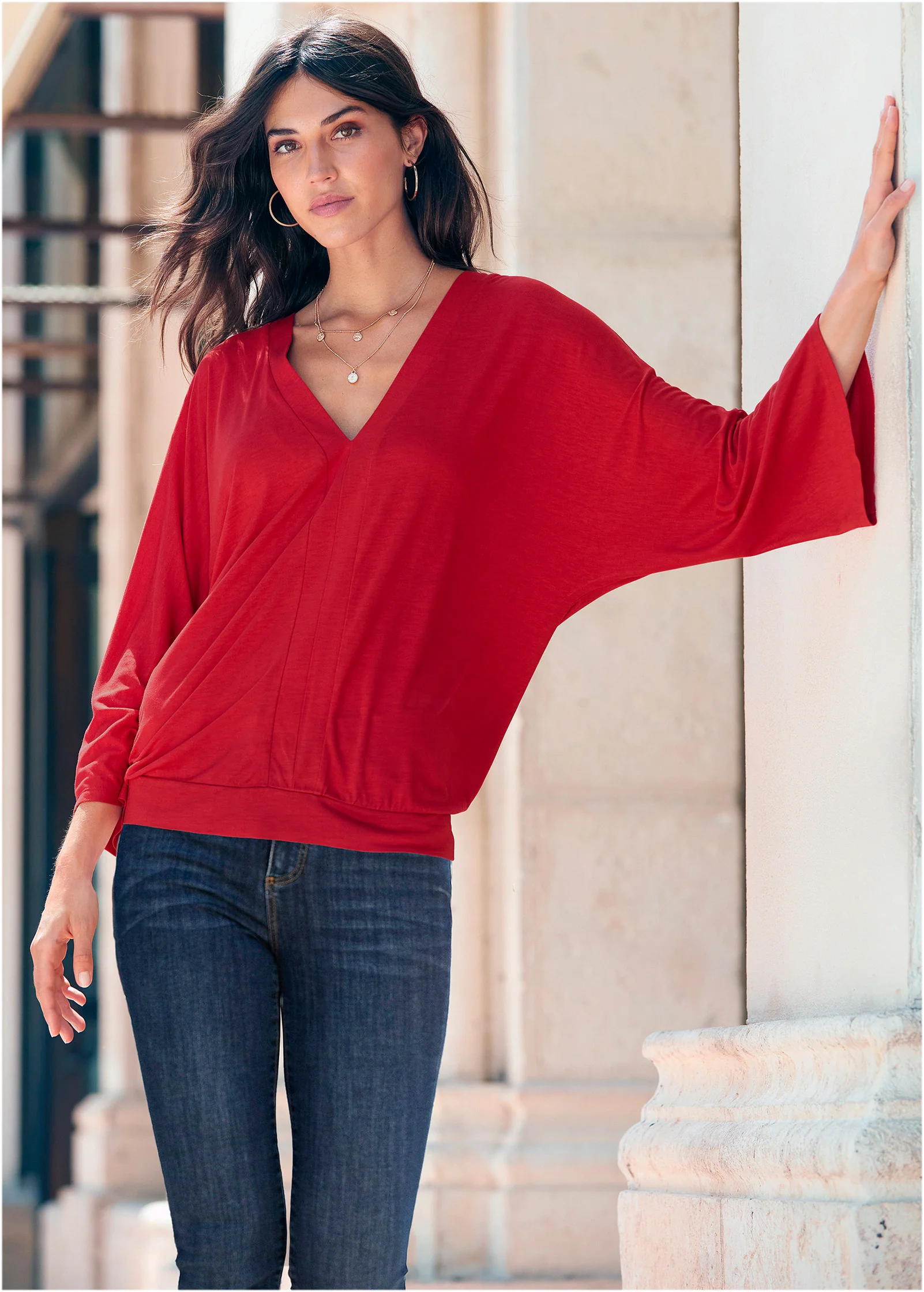 Banded hem top - Red