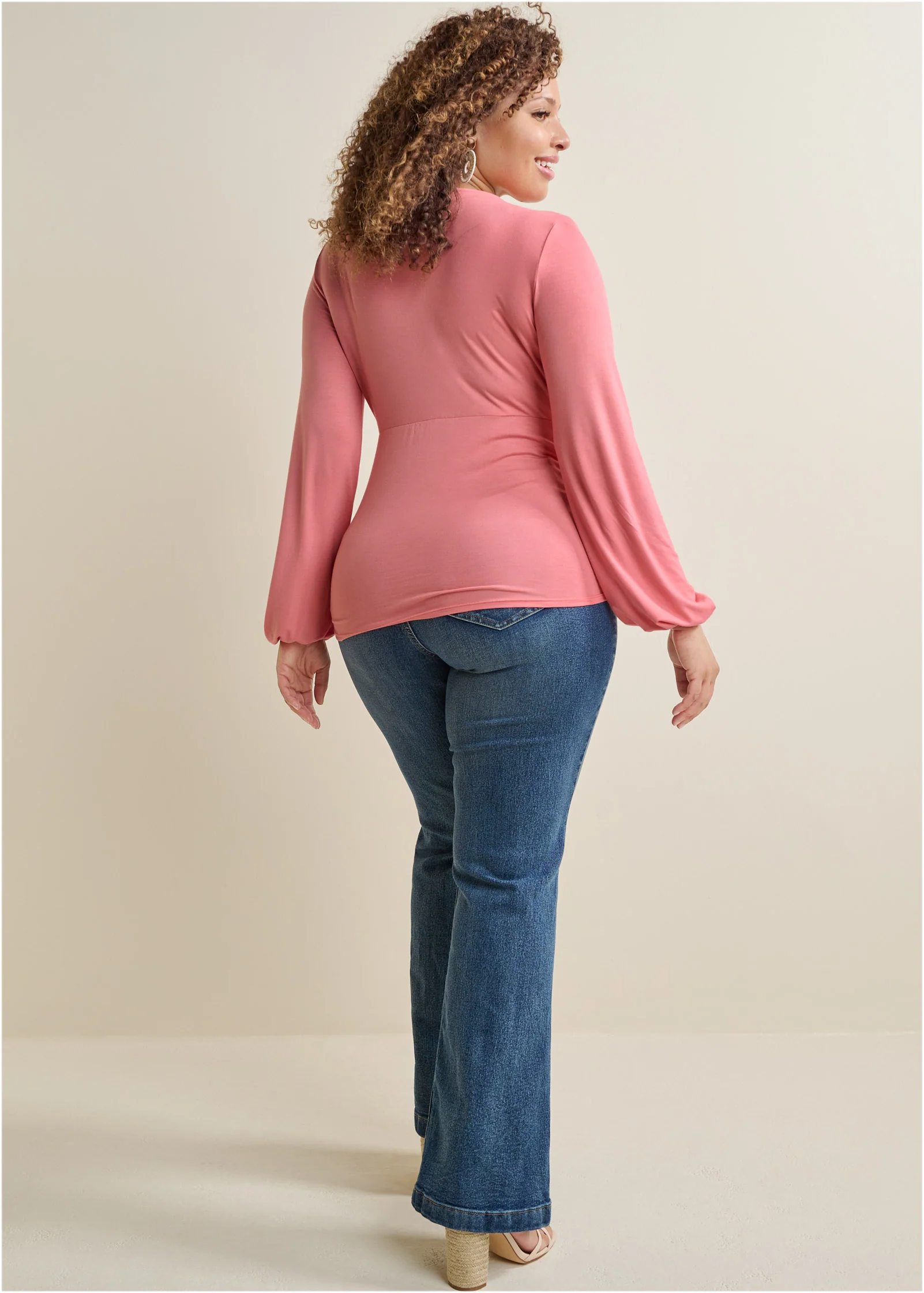 Ruched V-neck top - Coral