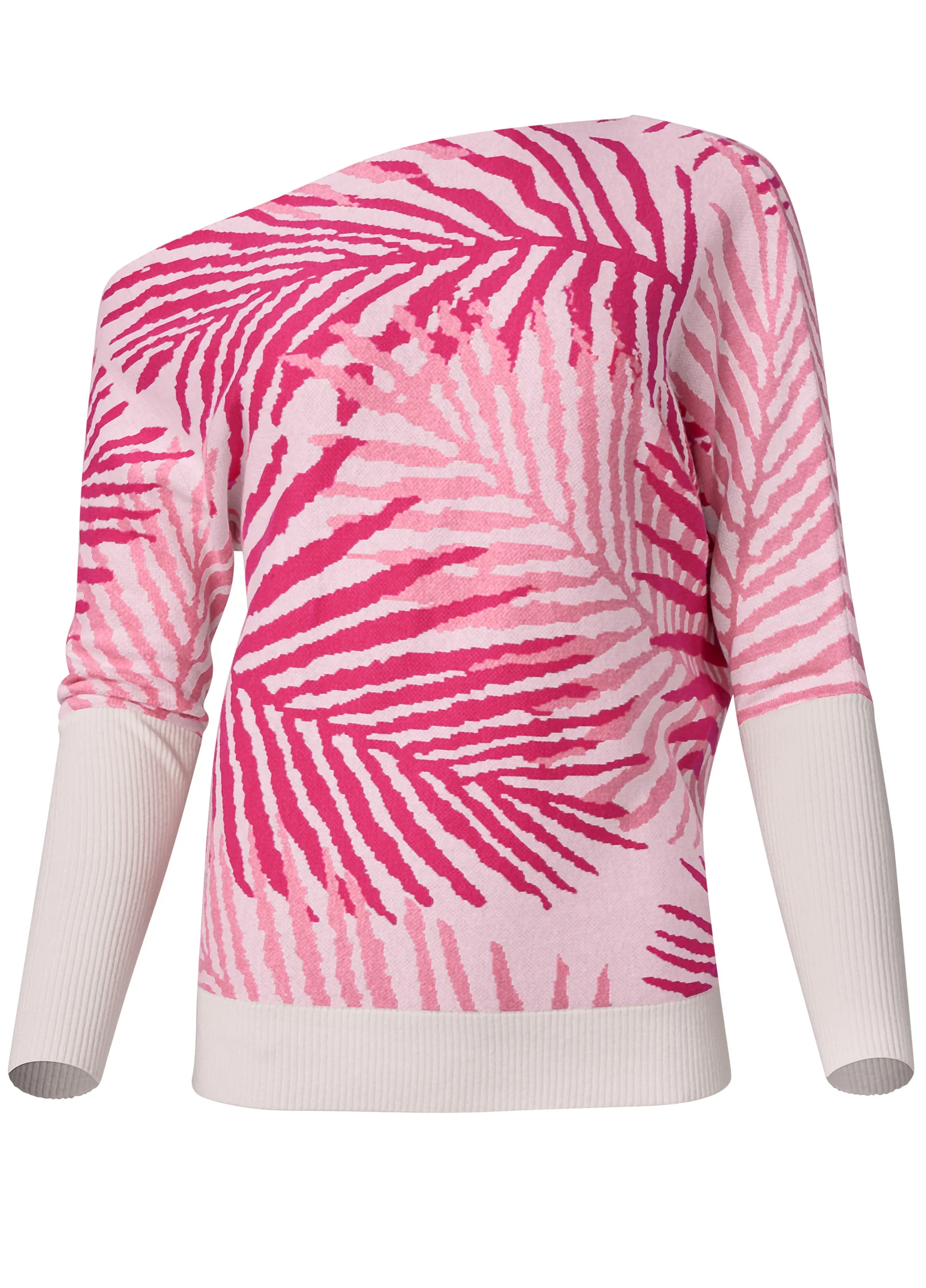 Palm print one shoulder sweater - Pink Multi
