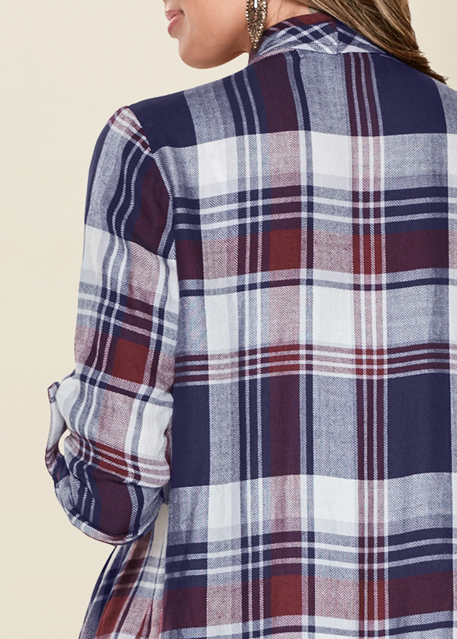 Plaid and fringe cardigan - Navy Multi