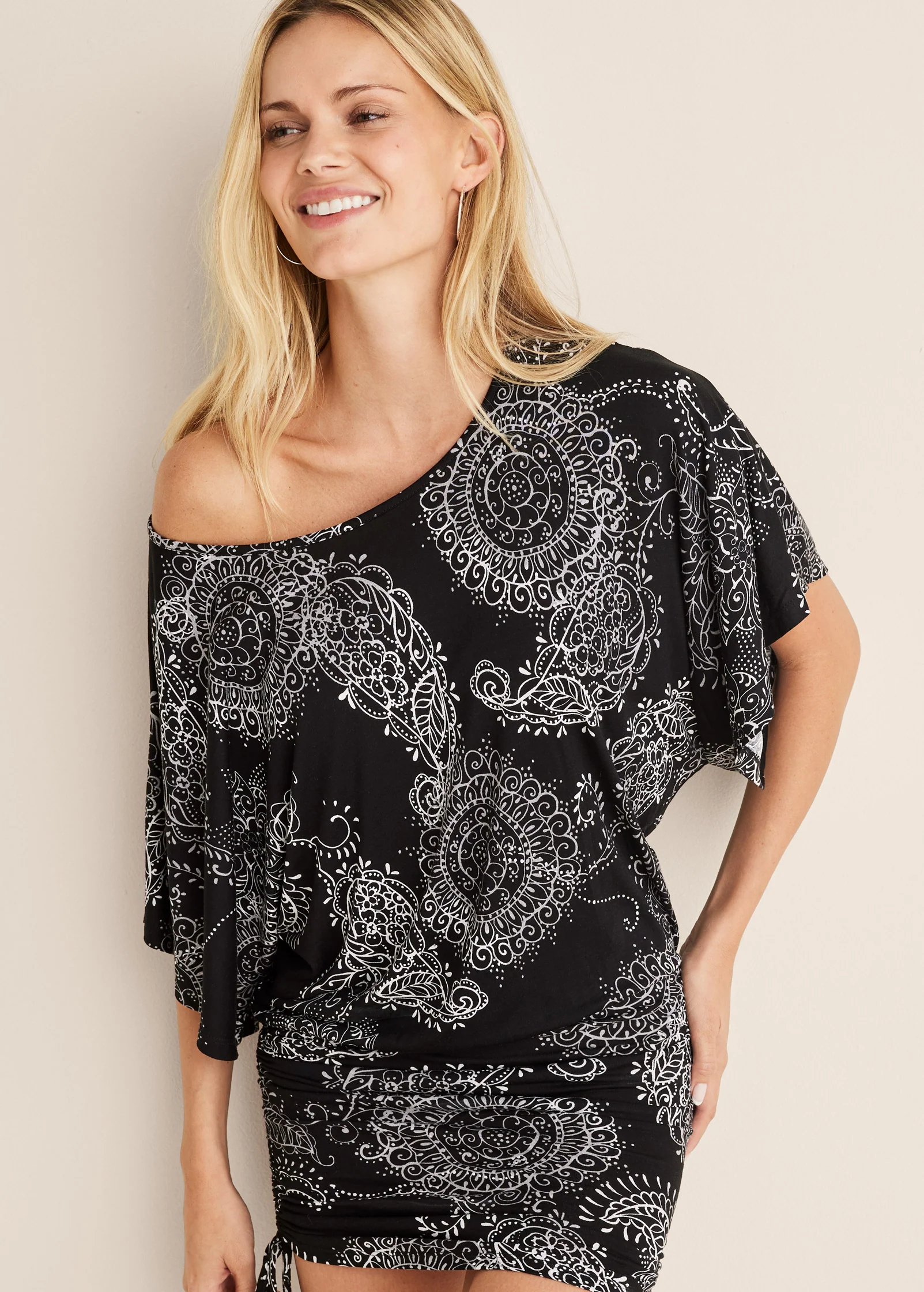 Banded convertible dress - Black & White