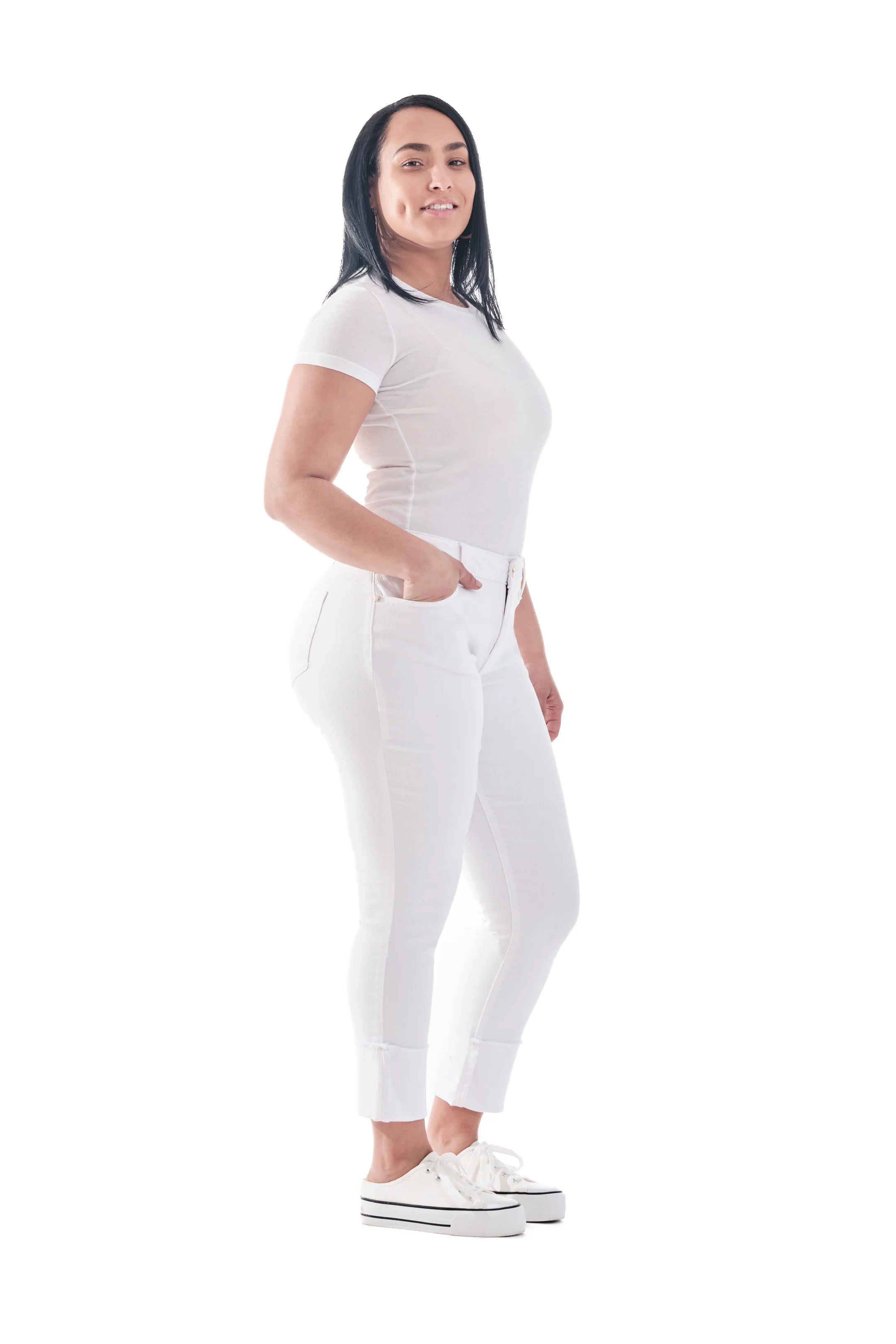 Curvy Taylor Cuff Jeans in White
