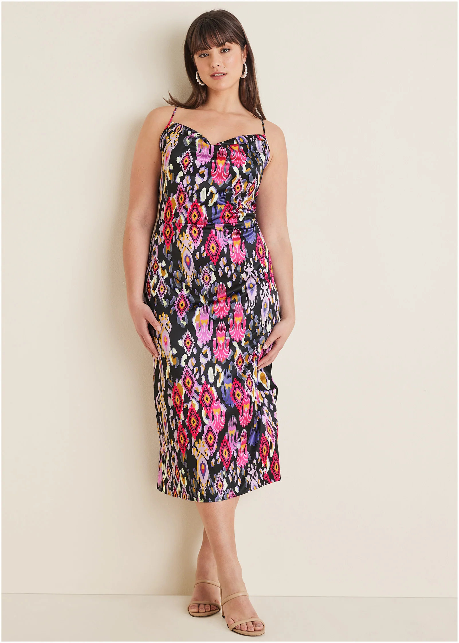 Cowl neck slip dress - Desert Ikat Black