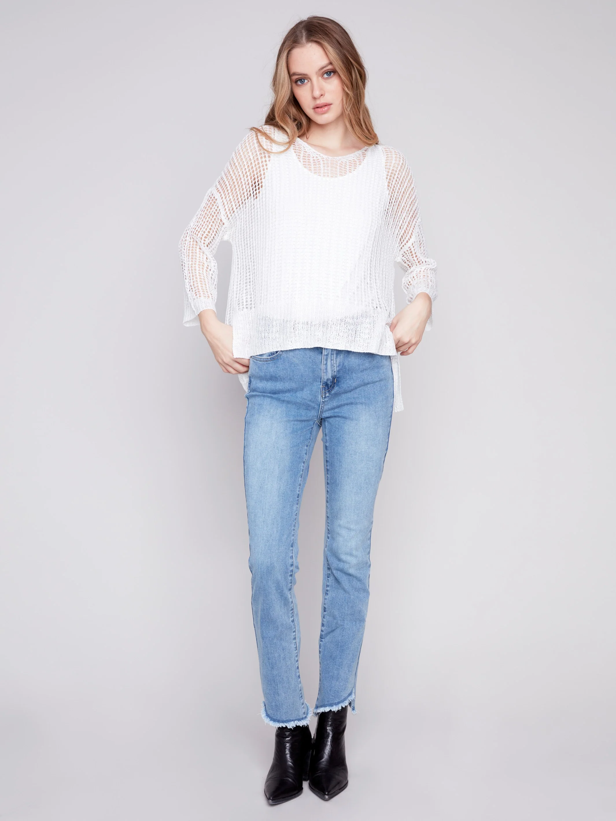 Fishnet Crochet Sweater - White