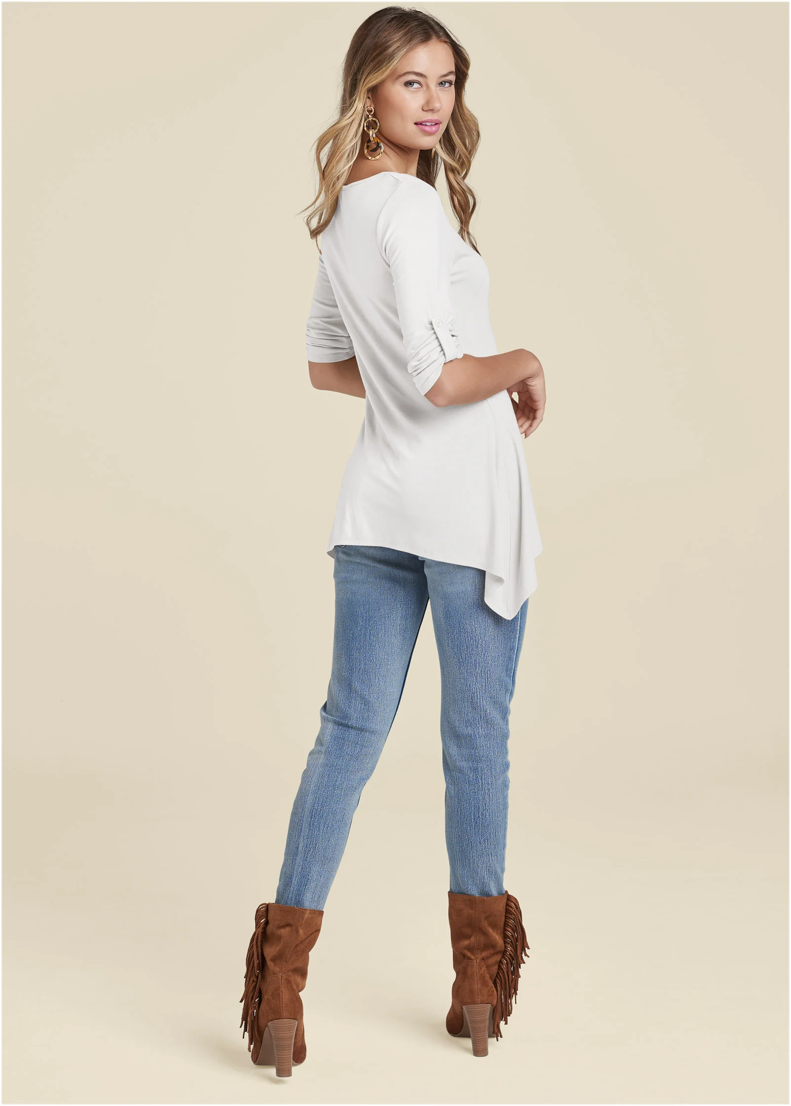 Henley high-low top - White