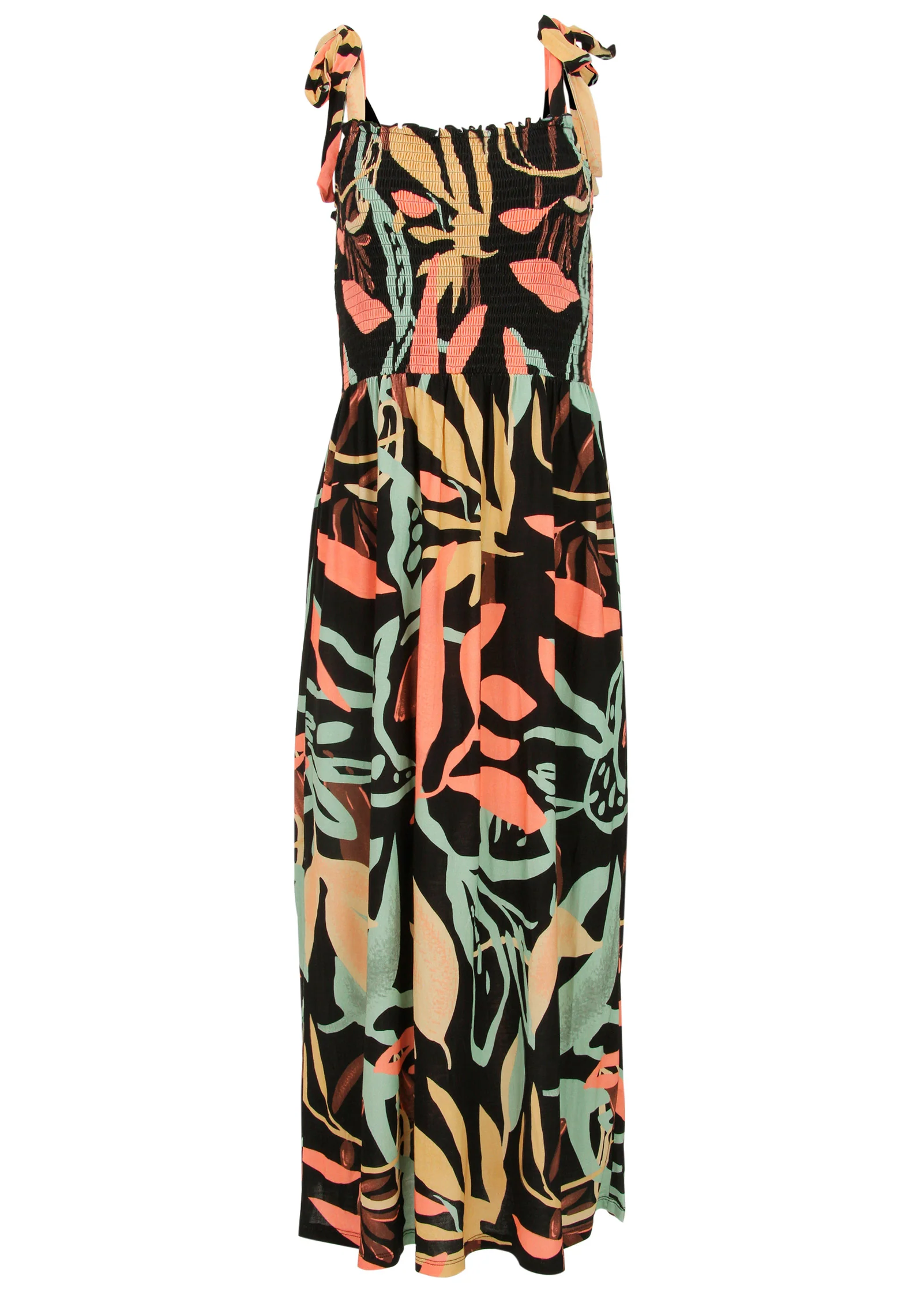 Smocked maxi dress - Black Multi