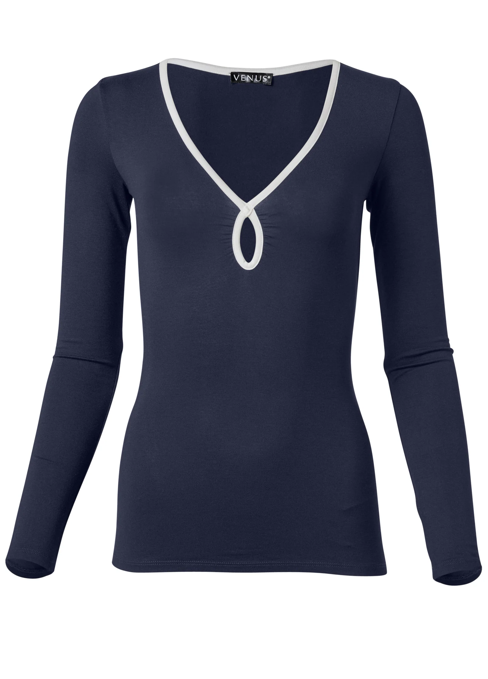 Ruched long sleeve top - Navy & White
