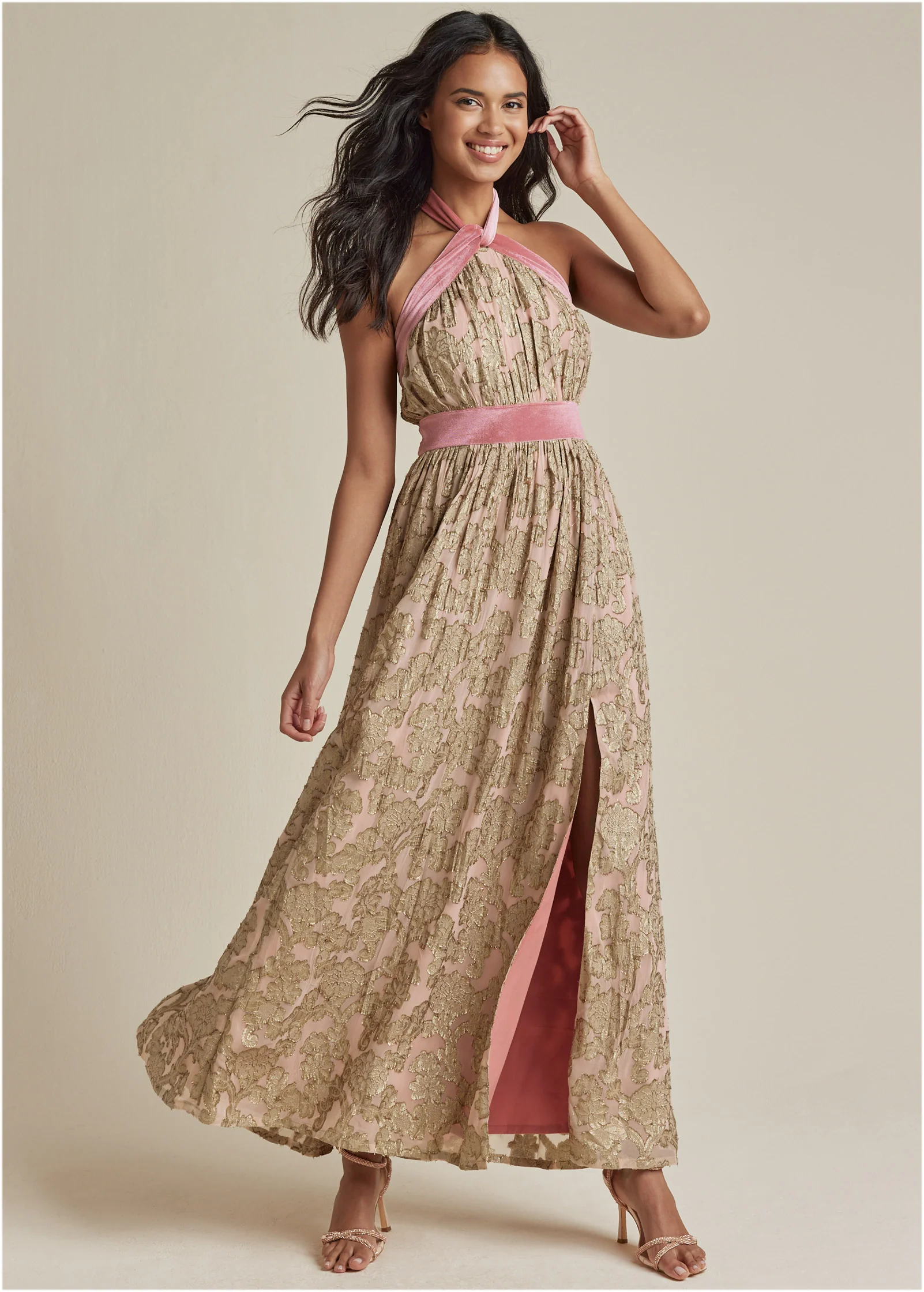Jacquard halter gown - Blush