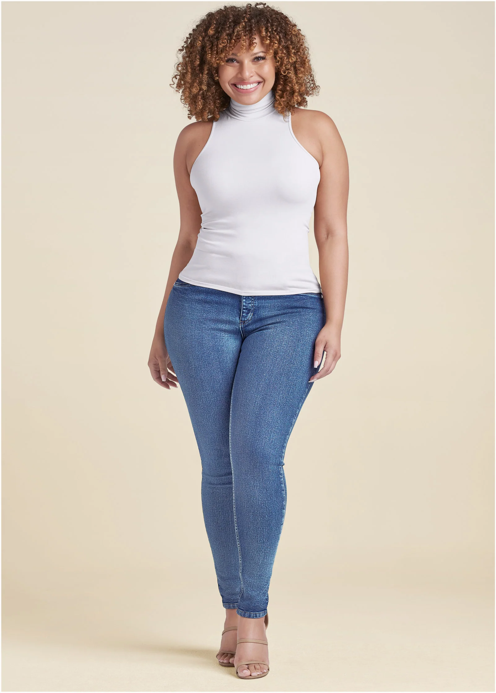 Mock-neck seamless top - White