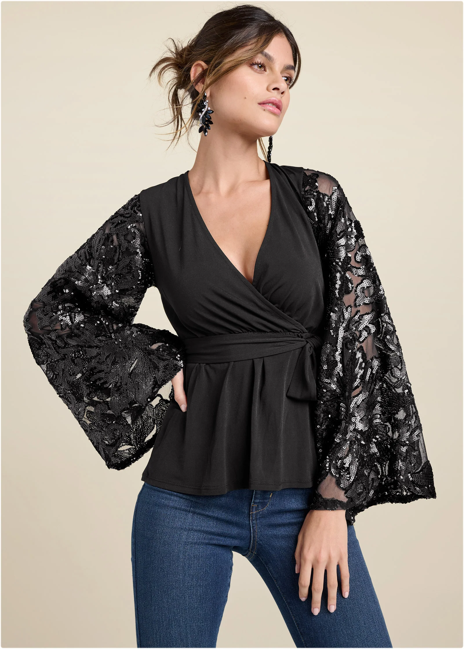 Embellished lace top - Black