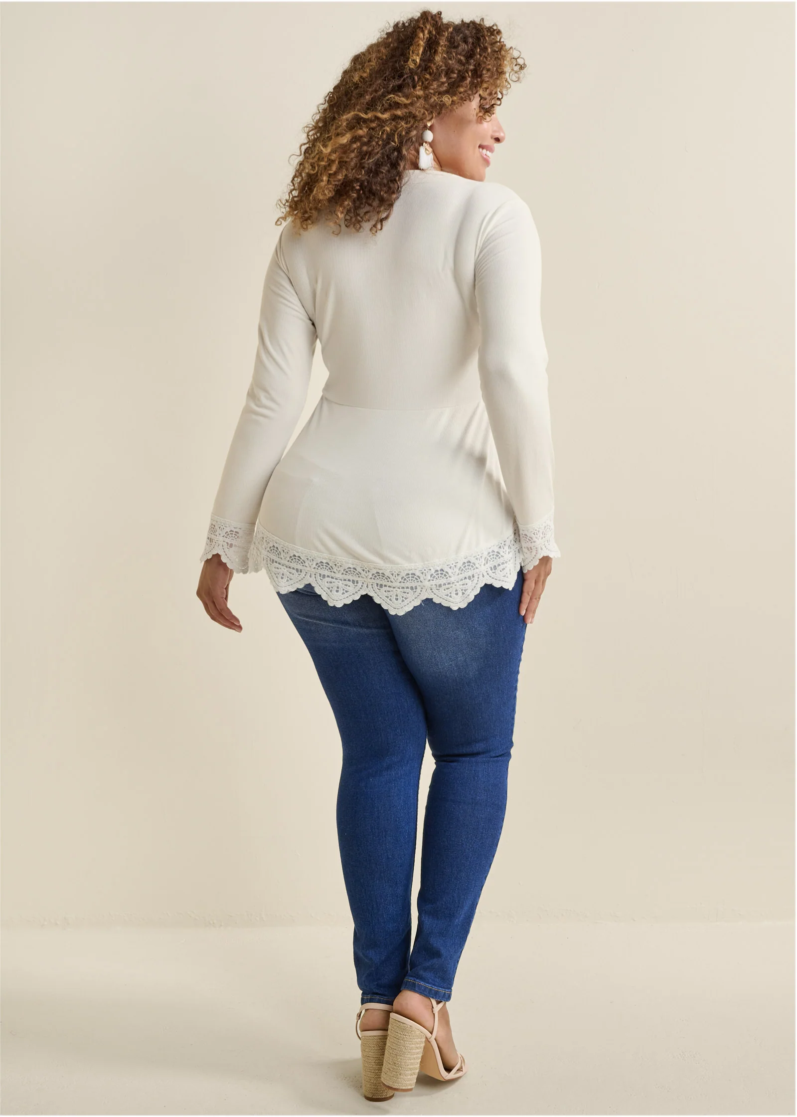 Babydoll lace trim top - Off White