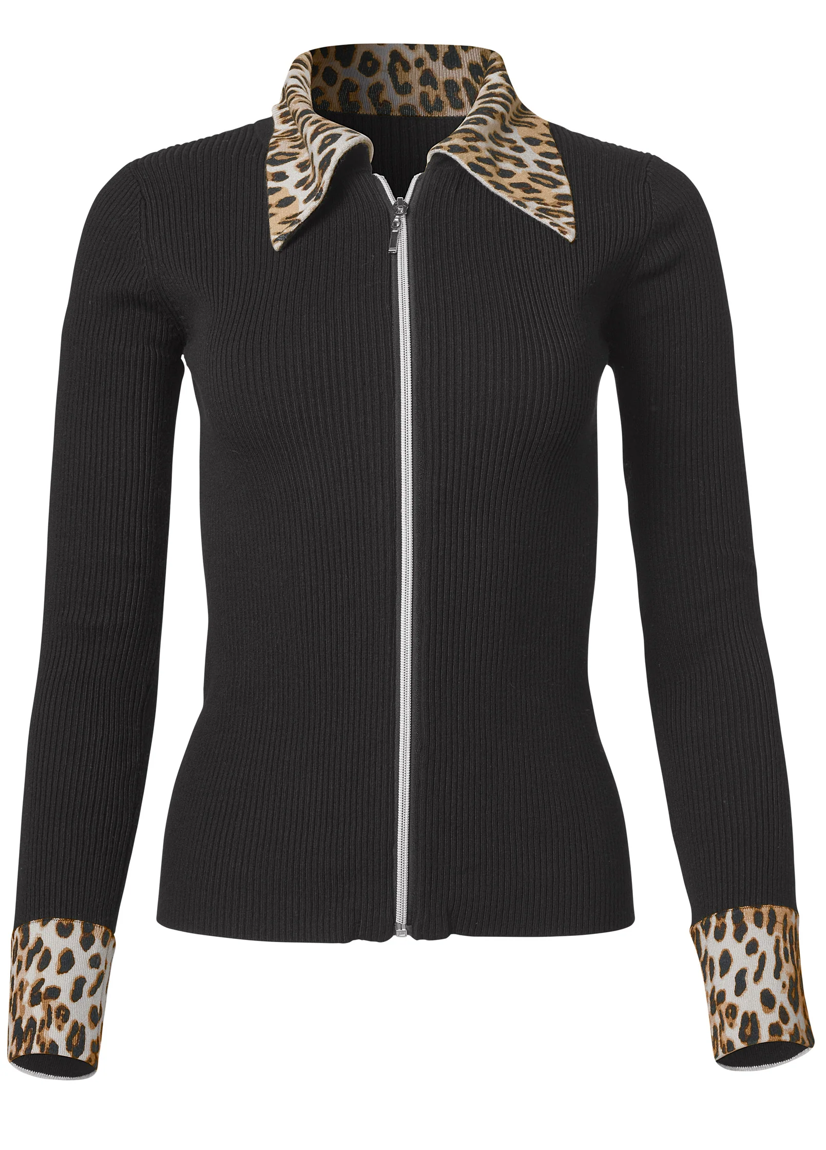 Zipper front cardigan  - Black Multi