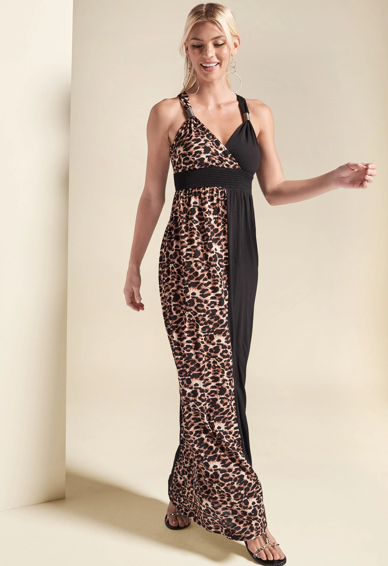 Leopard Detail Maxi Dress - Black Multi