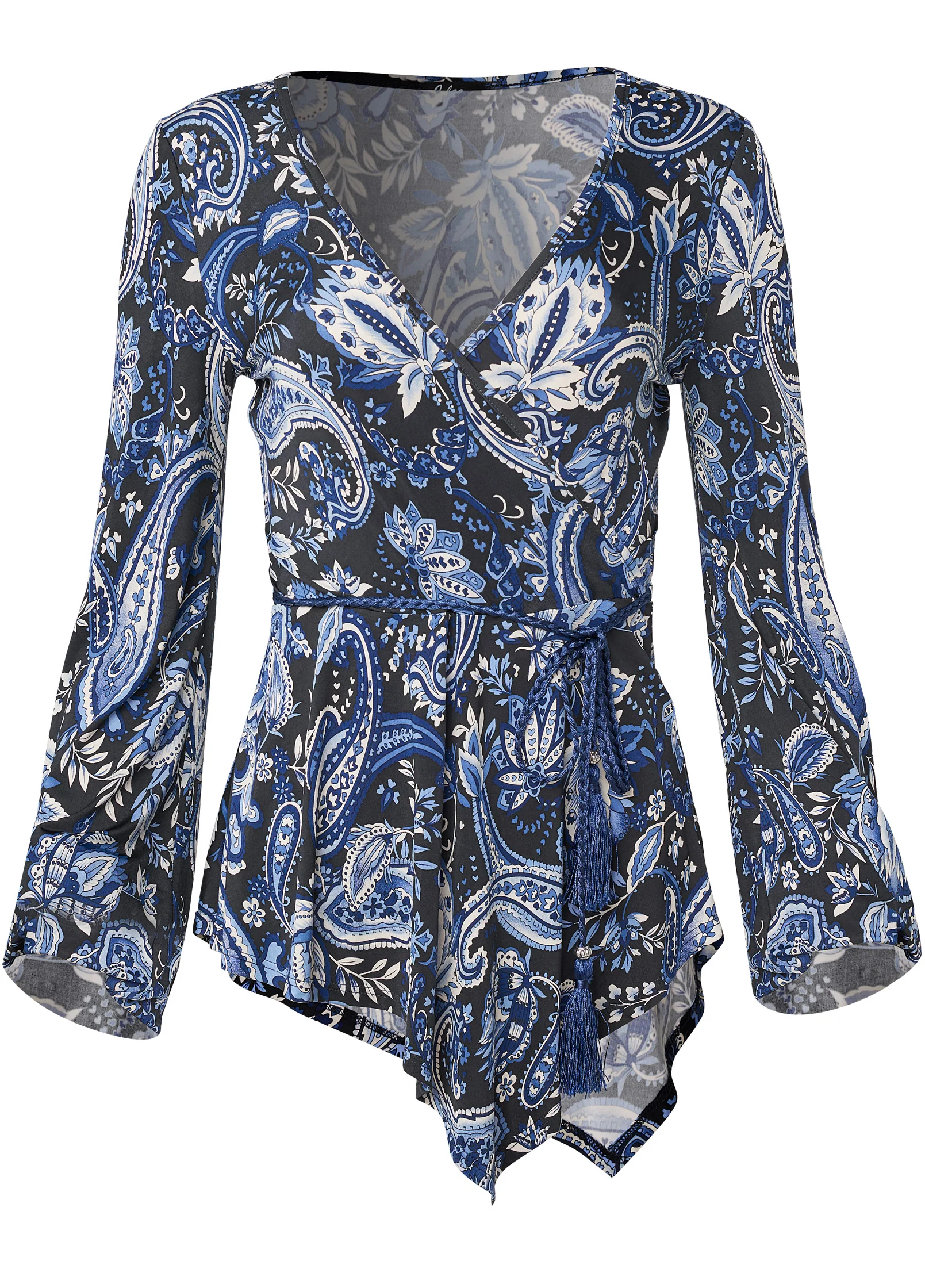 Paisley balloon sleeve top - Blue Multi