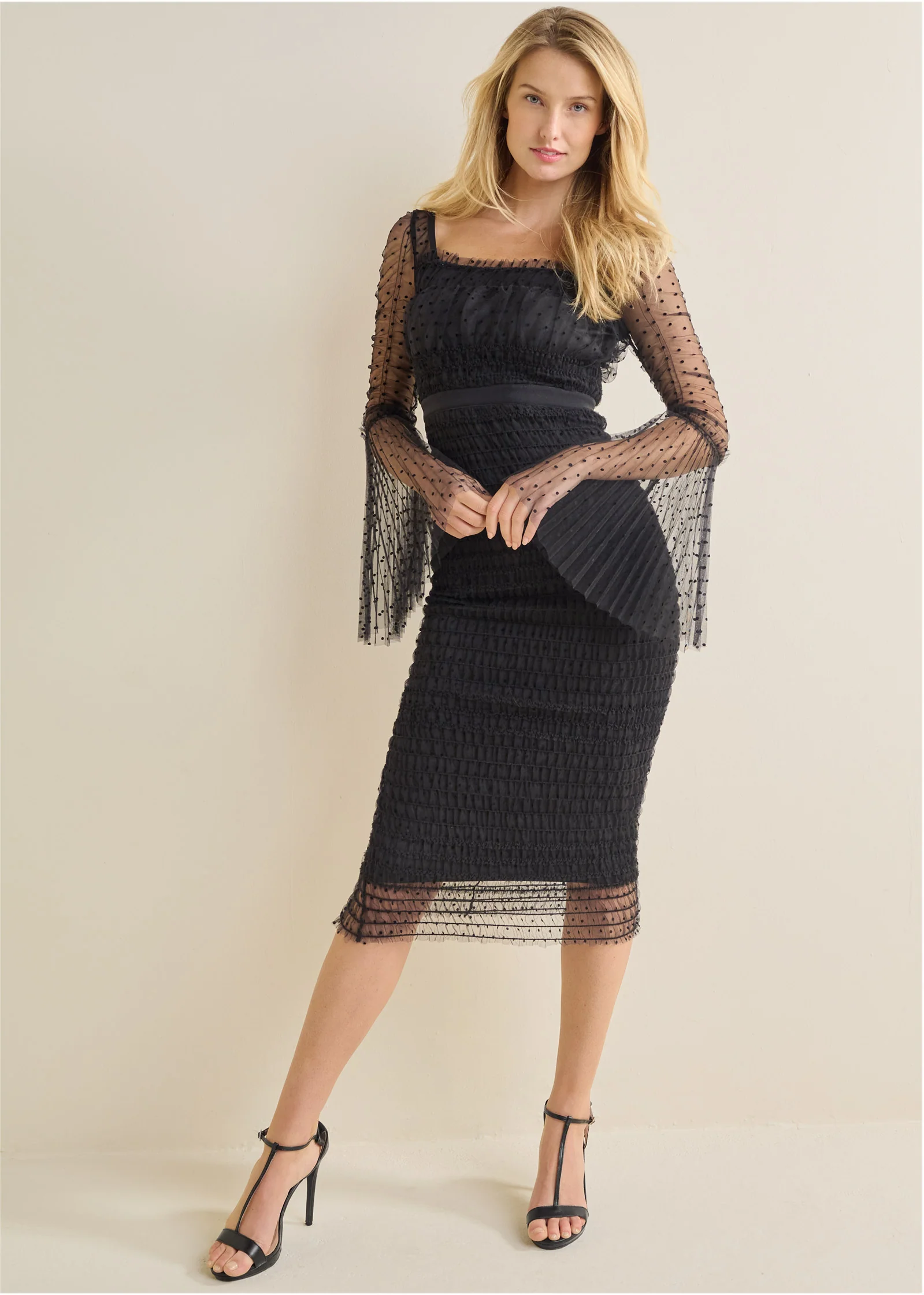 Dotted mesh bodycon dress - Black