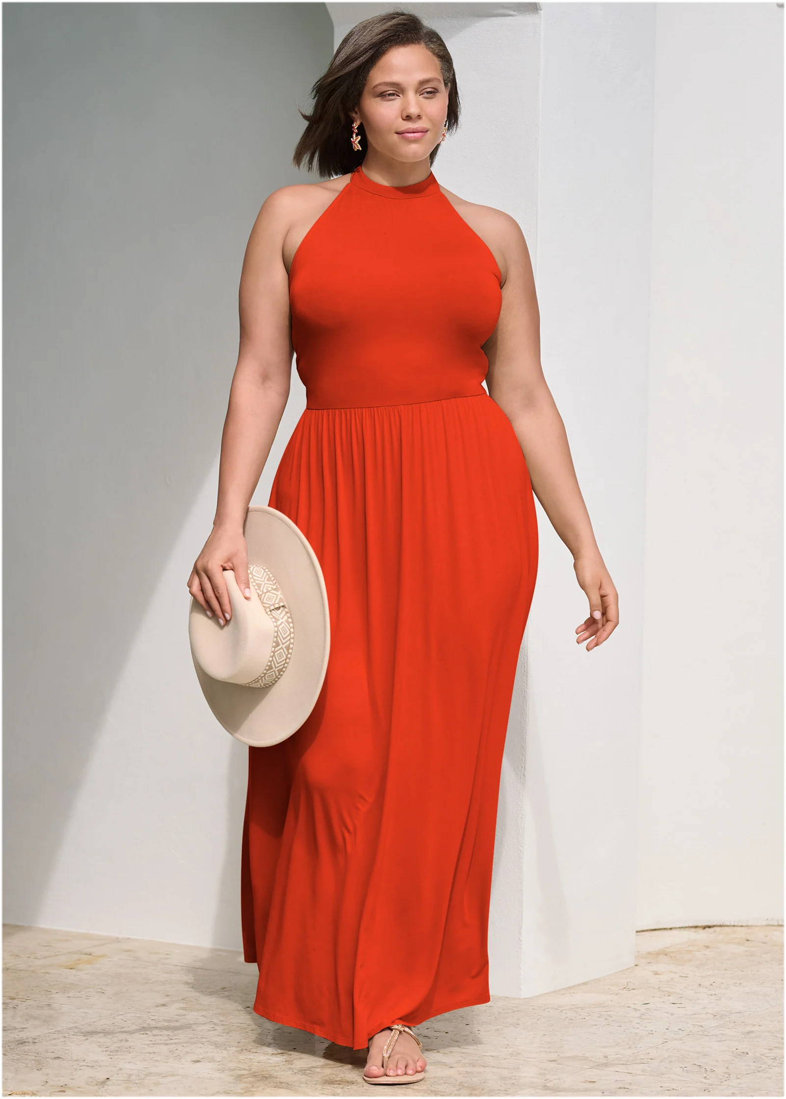 High Neck Maxi Dress - Tangerine Tango