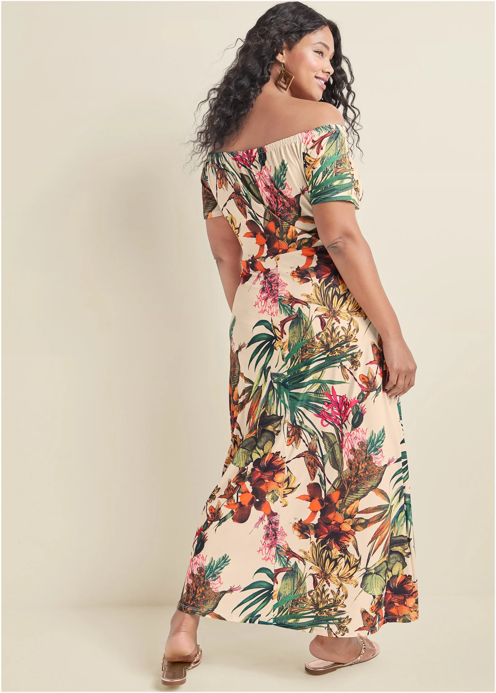 Off-the-shoulder maxi dress - White Multi