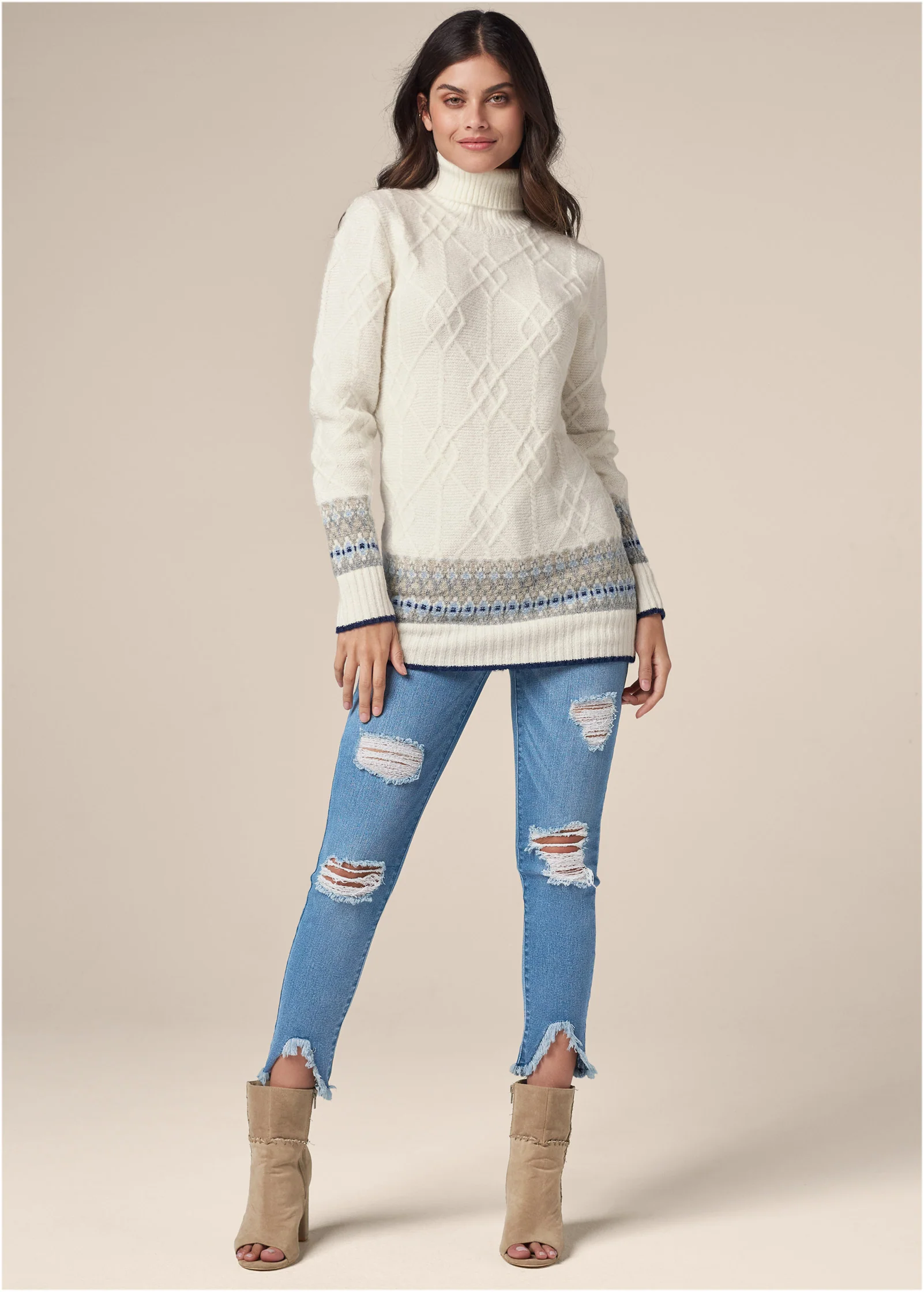 Fair Isle turtleneck sweater - White & Blue