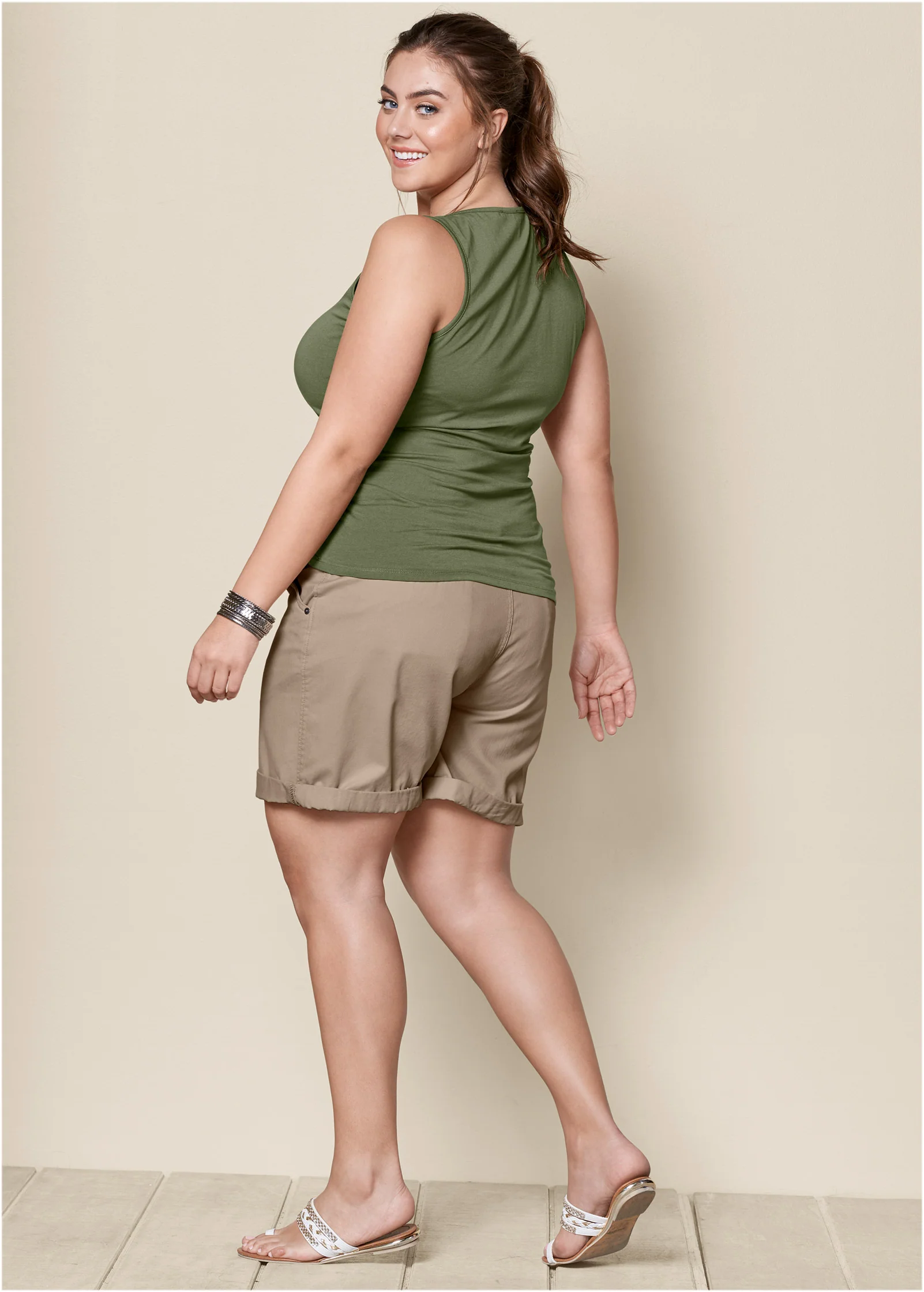Square neck tank top - Olive