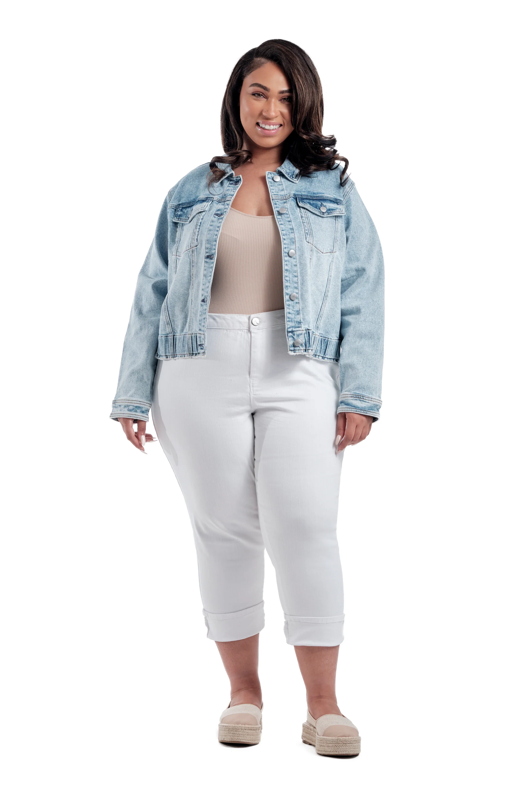 Plus Cuff Capri in White