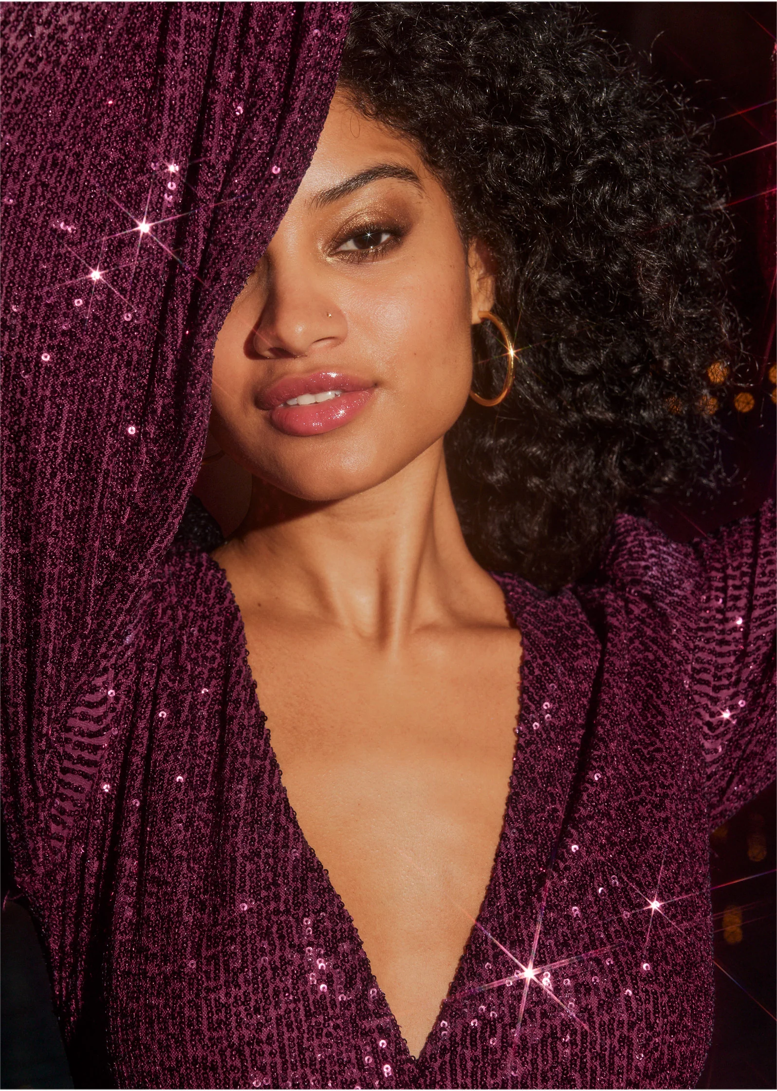 Belted sequin wrap dress - Wine