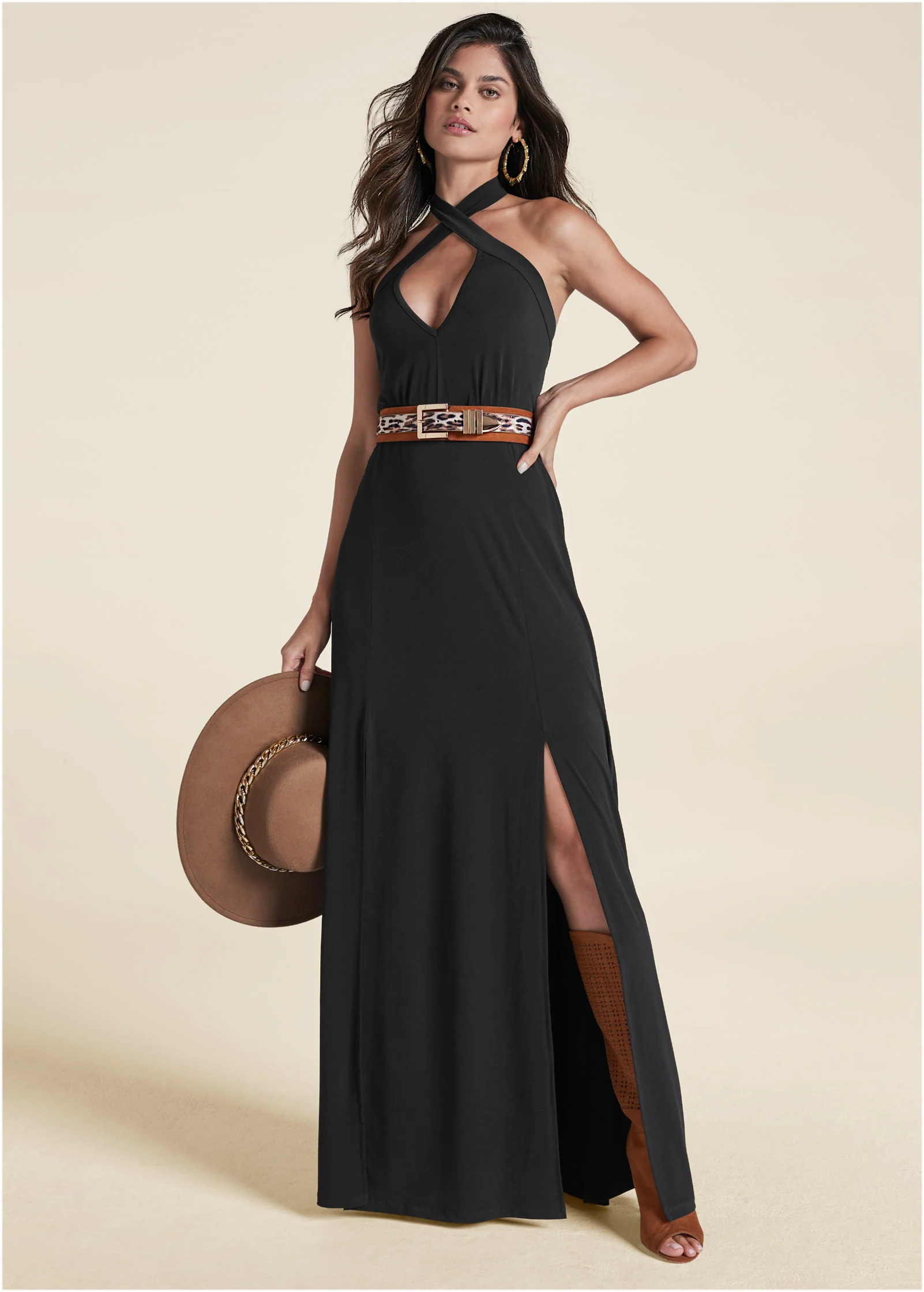 Cross neck halter dress - Black