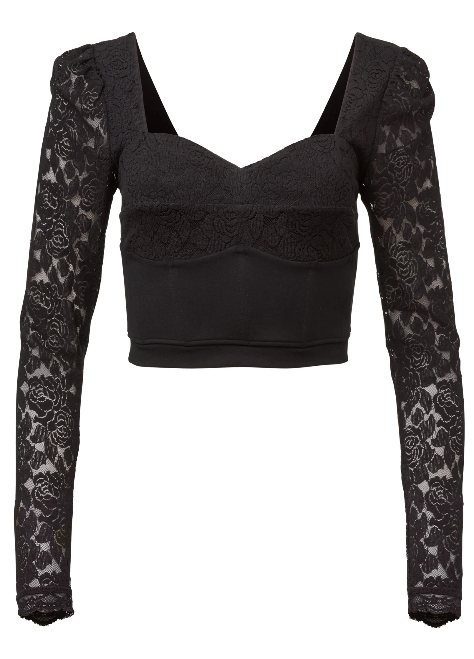 Lace detail top  - Black