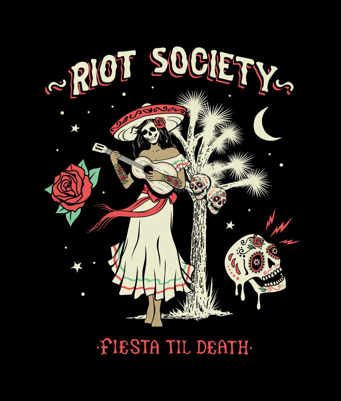 Fiesta Til Death Skull Mens T-Shirt