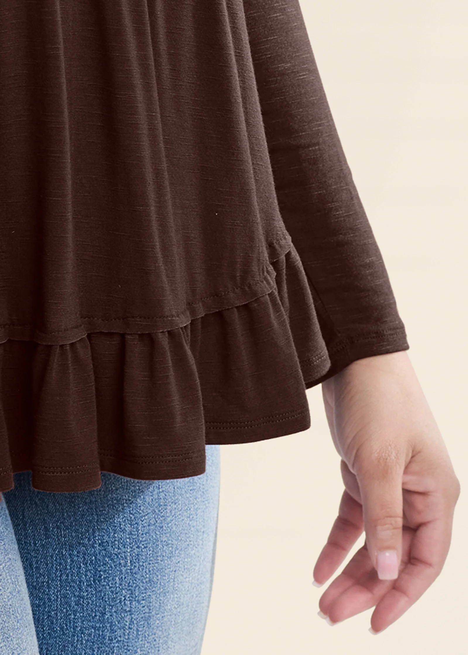 Long sleeve babydoll top - Dark Brown