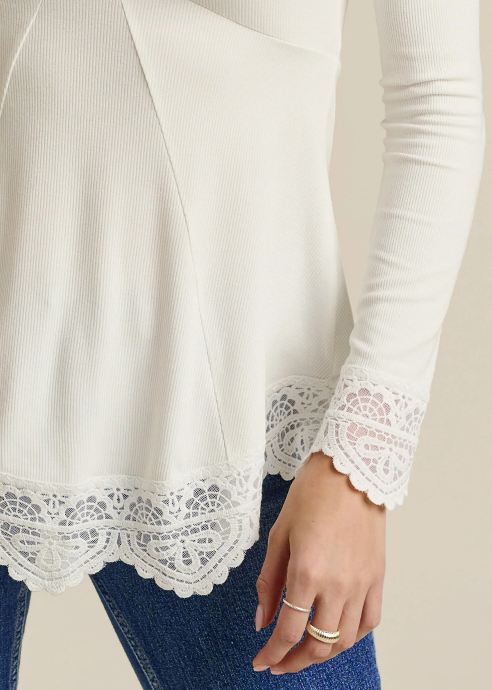 Babydoll lace trim top - Off White