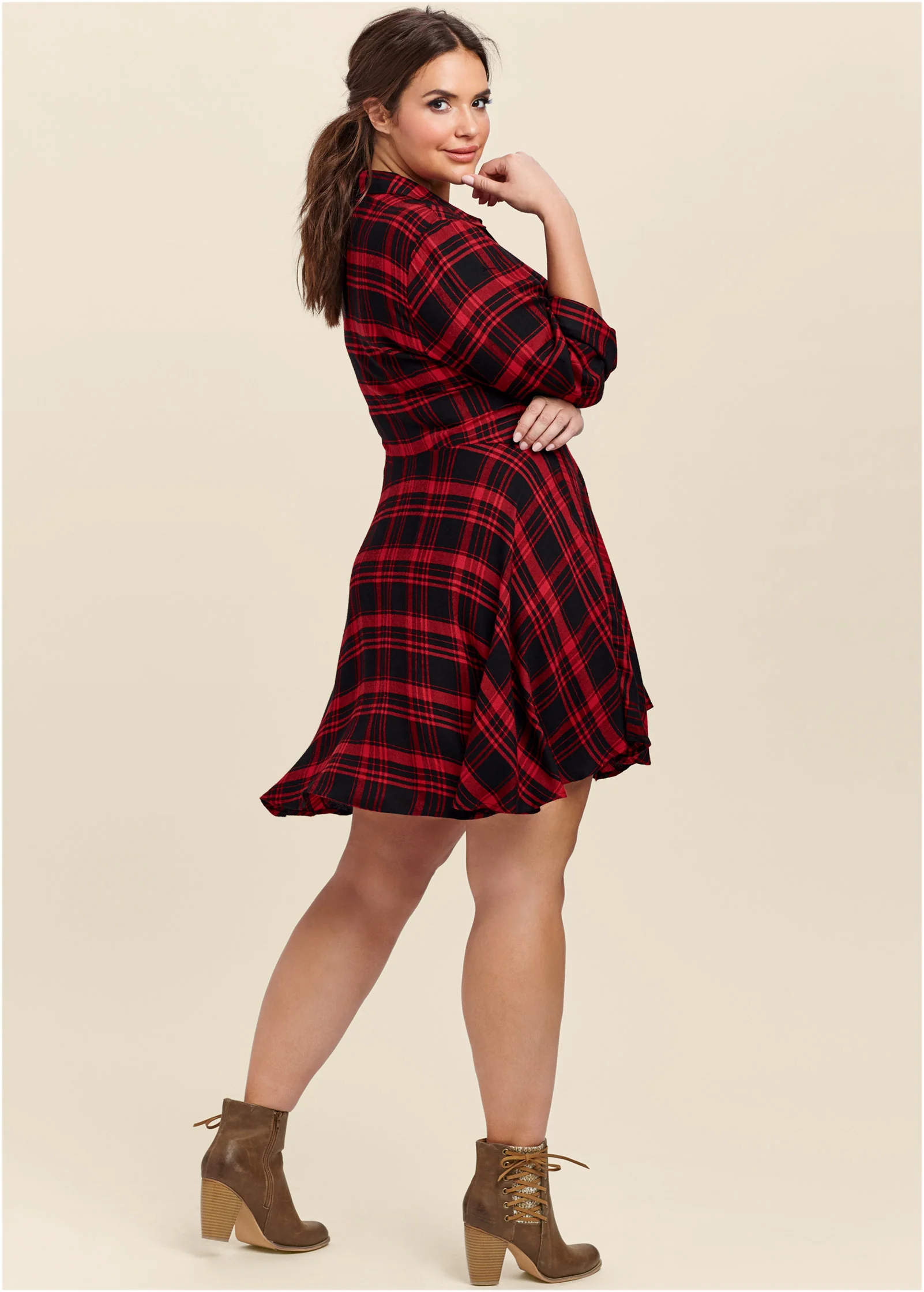 Plaid high low dress - Red Multi