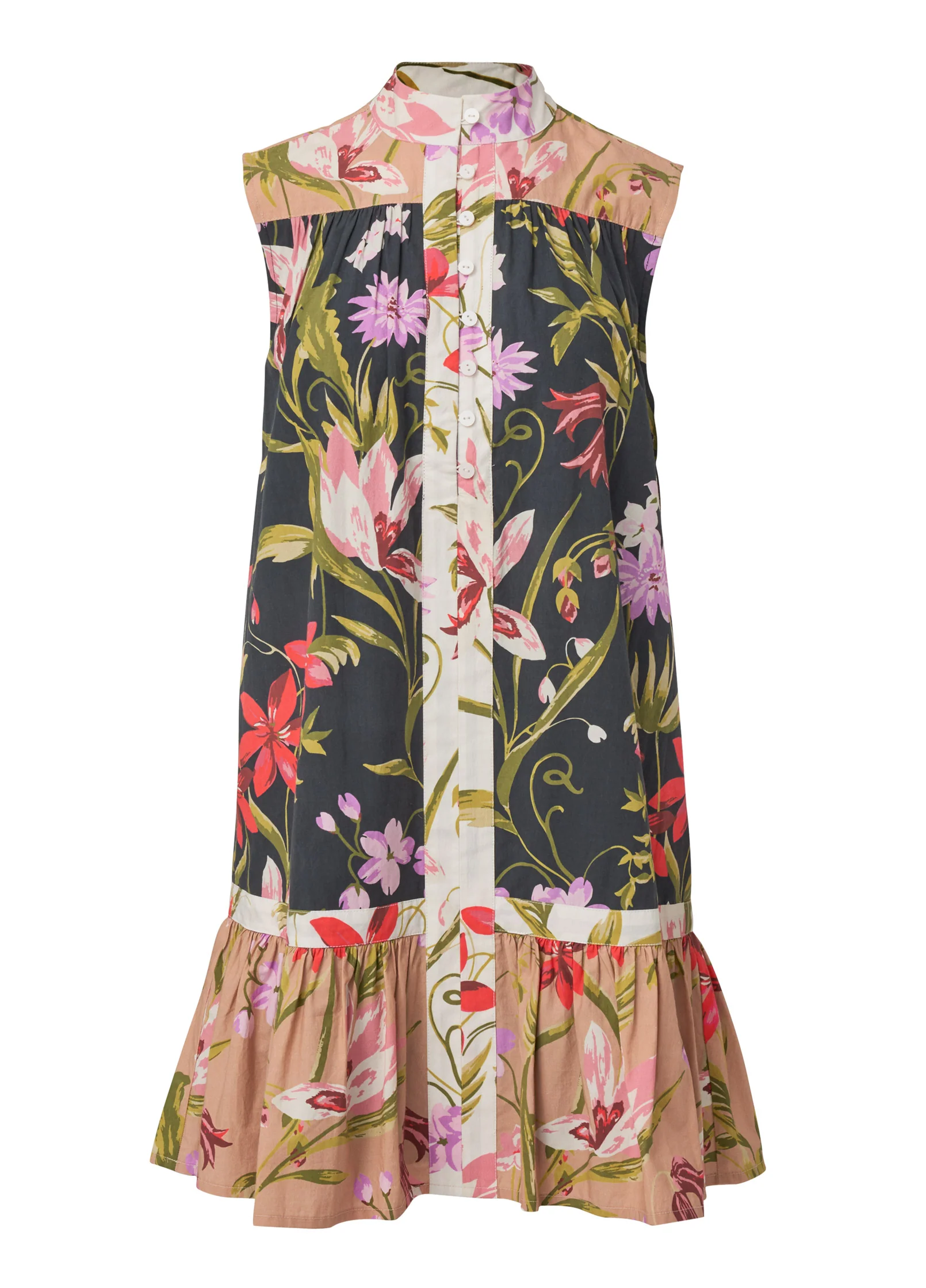 Ruffle Hem Shirt Dress - Black Multi