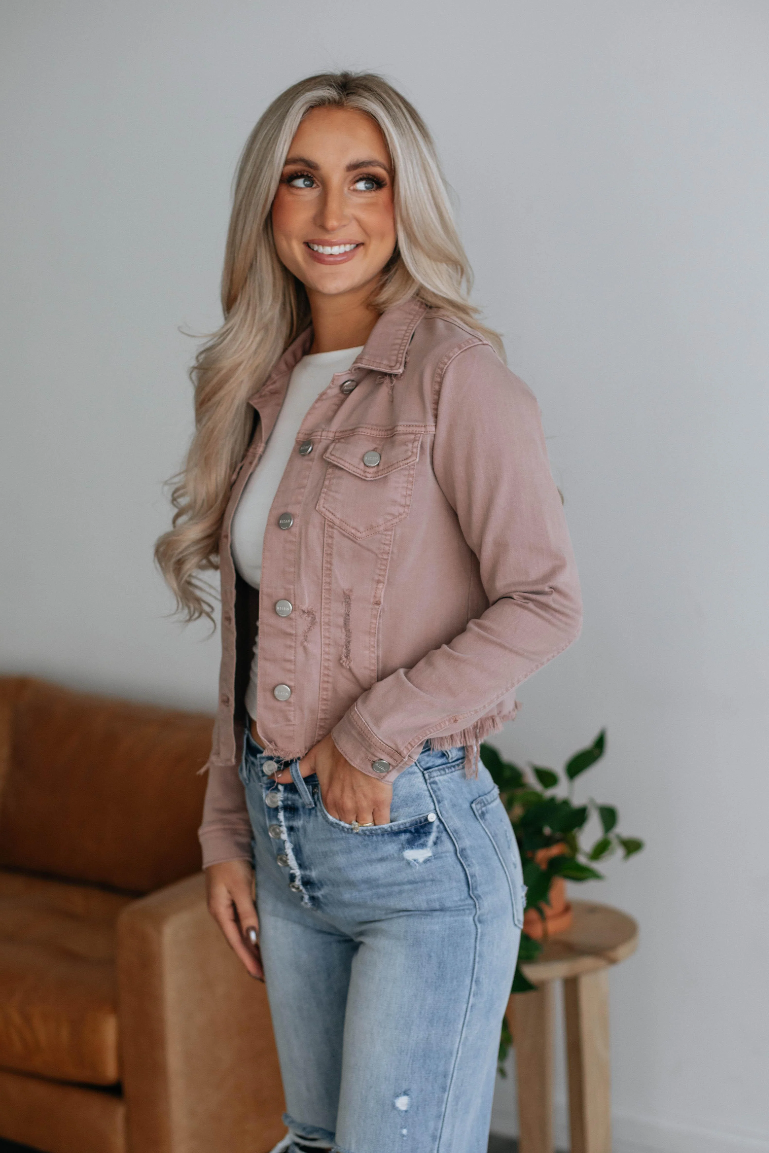Gemma Risen Denim Jacket - Dusty Mauve