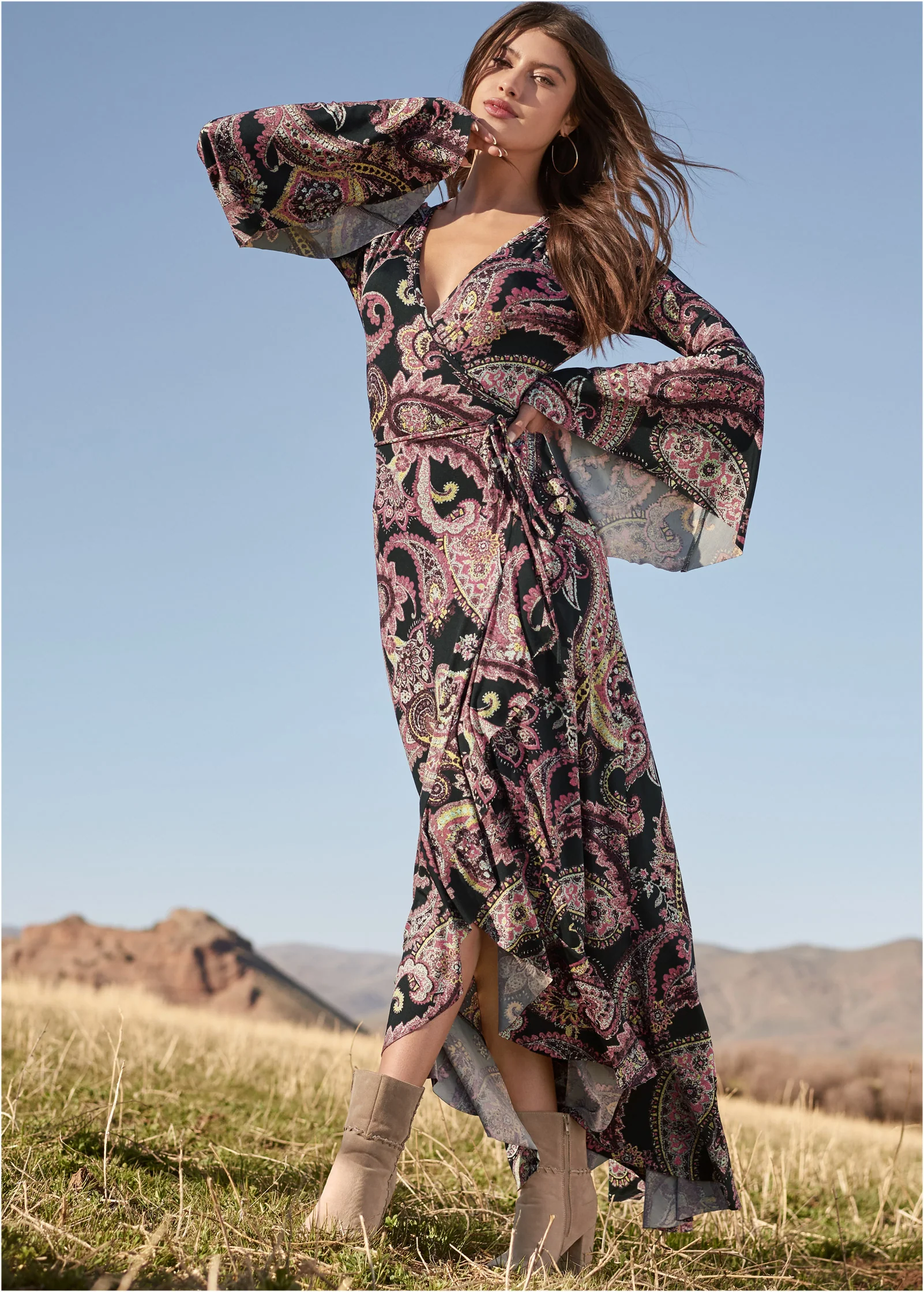 Paisley print wrap dress - Black Multi