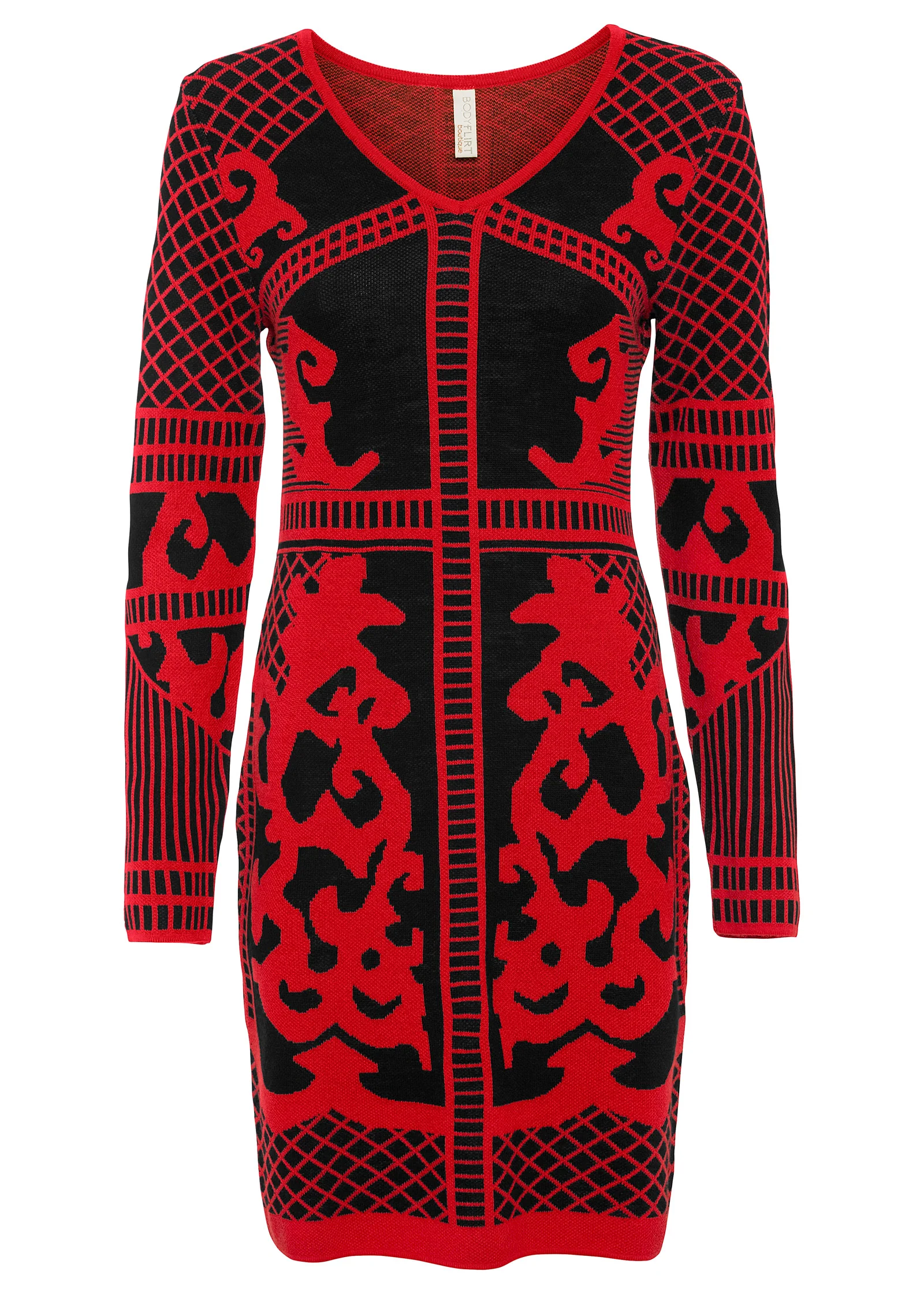 Printed sweater dress - Black & Red