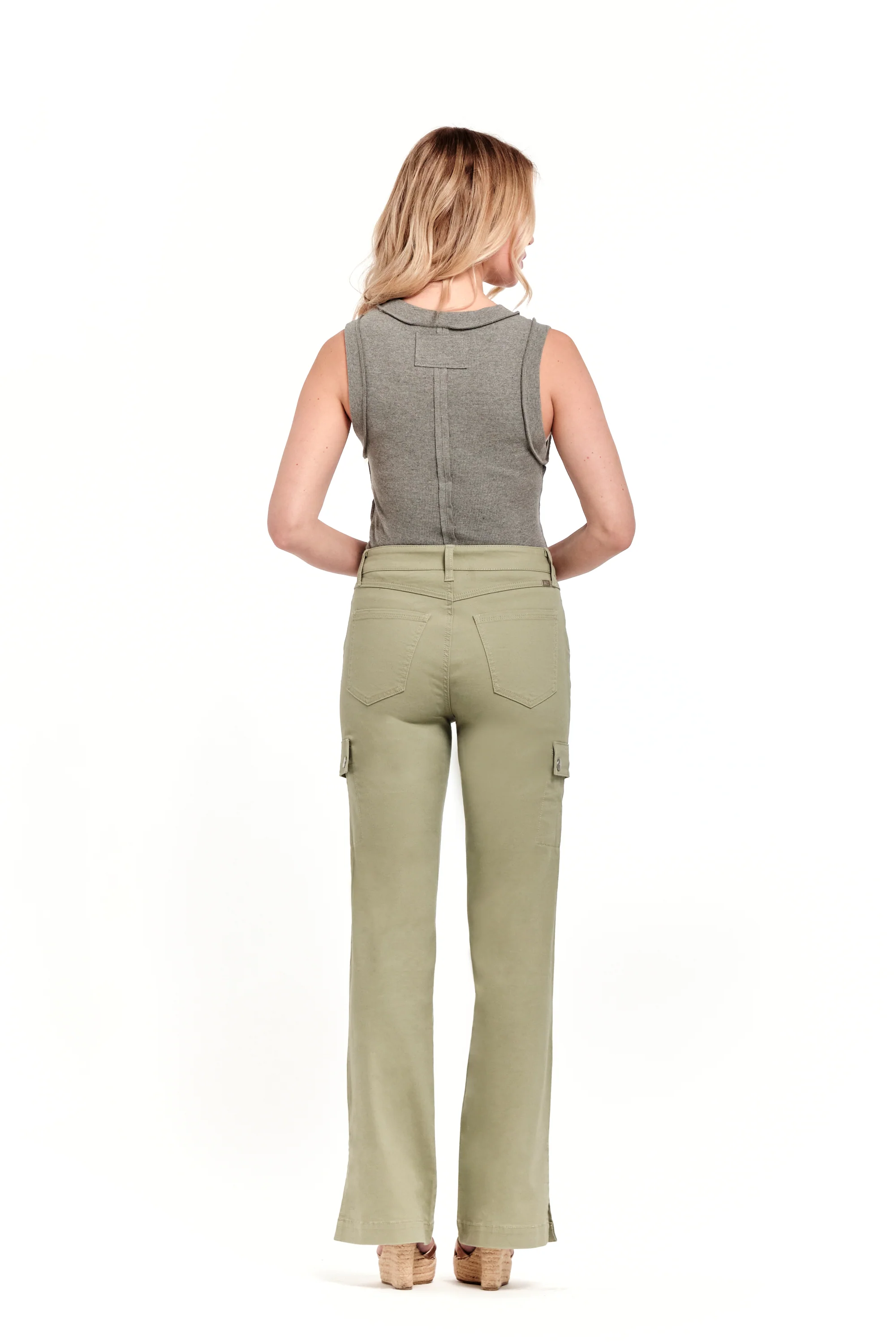 Twill Cargo Boot W/ Slit in Green Haze