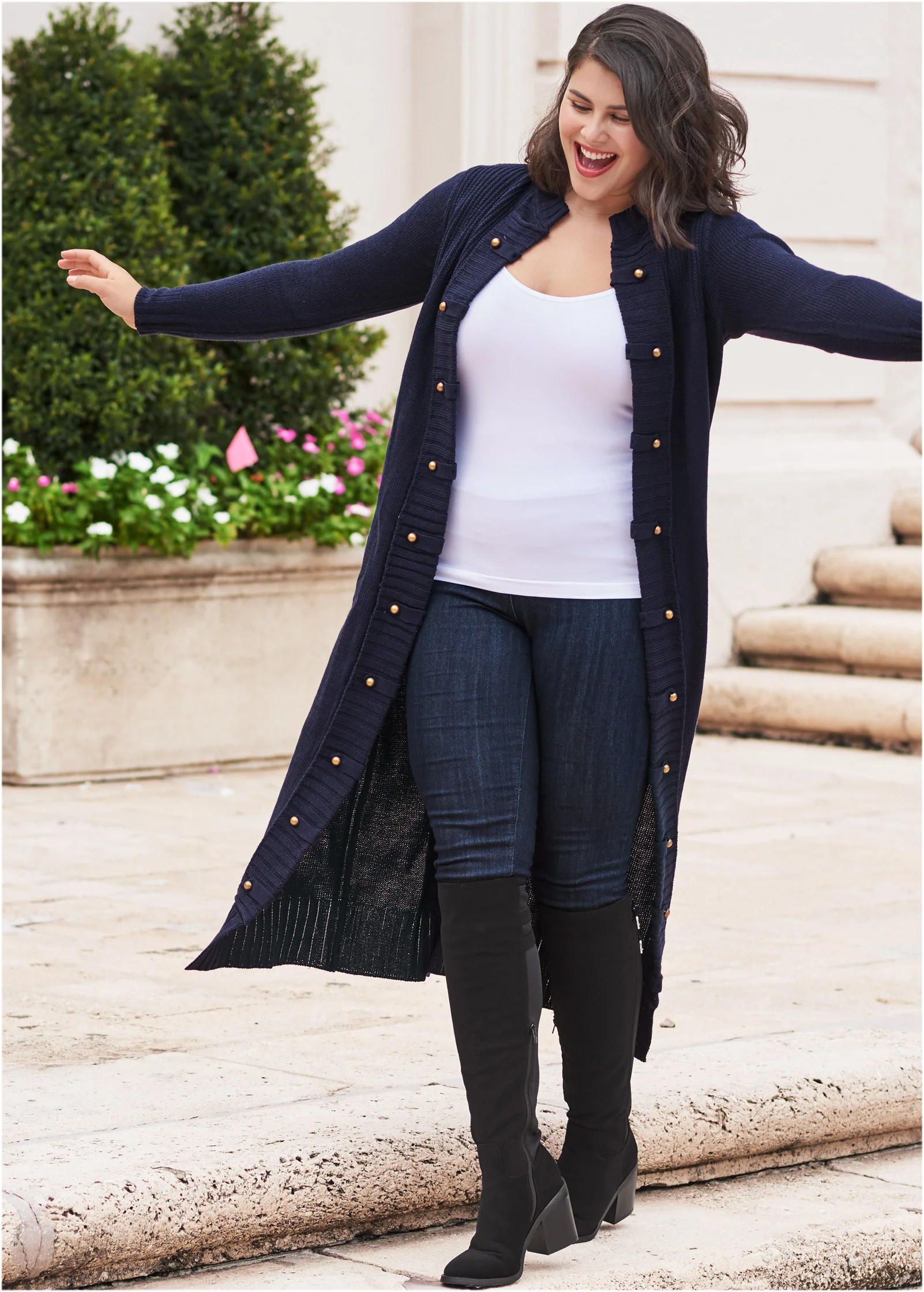 Tab button detail duster - Navy