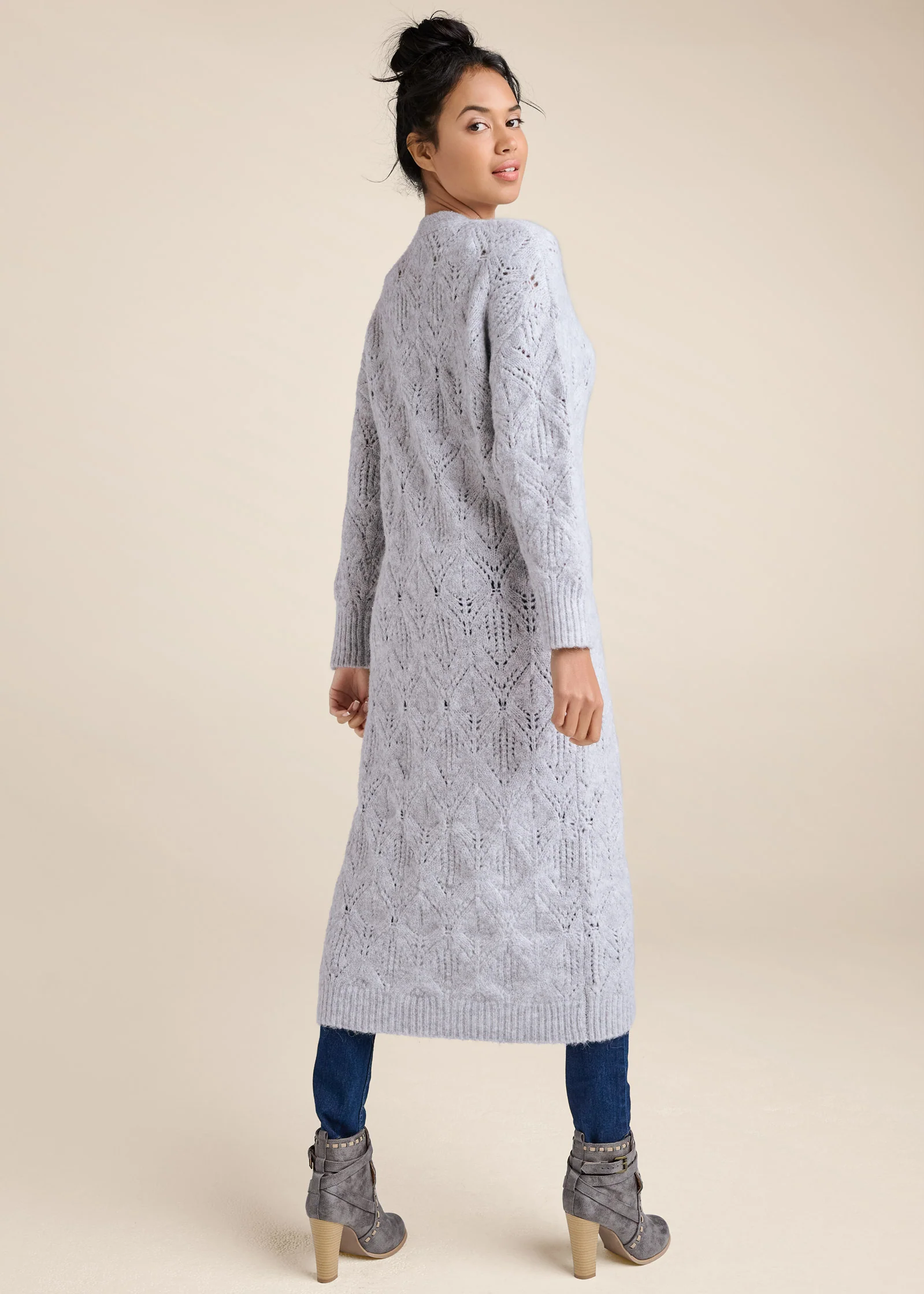 Cozy open knit duster - Heather Grey